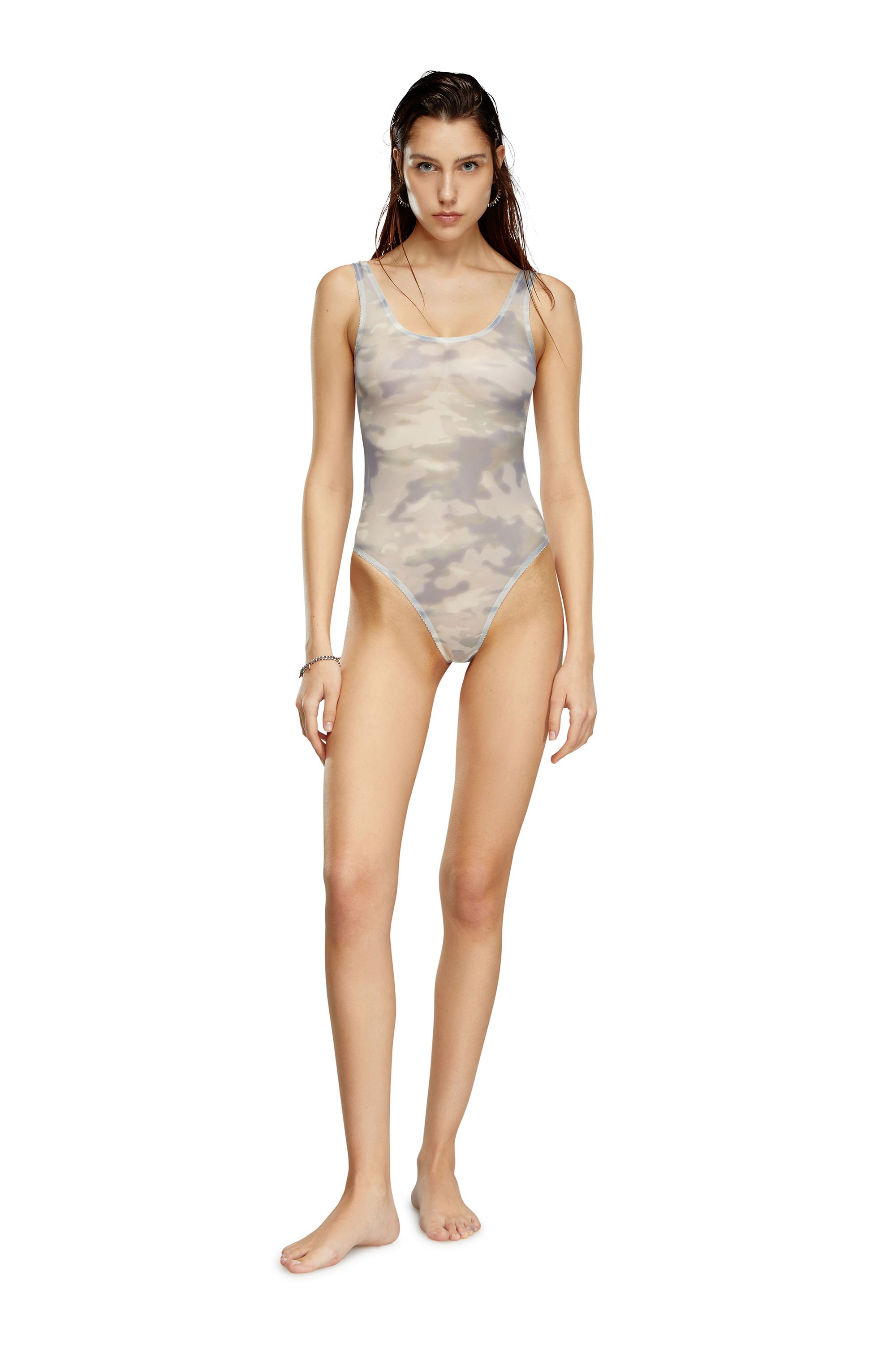 Diesel - UFBY-YOMA, Female Thong bodysuit in camo stretch mesh in Grey - Image 2