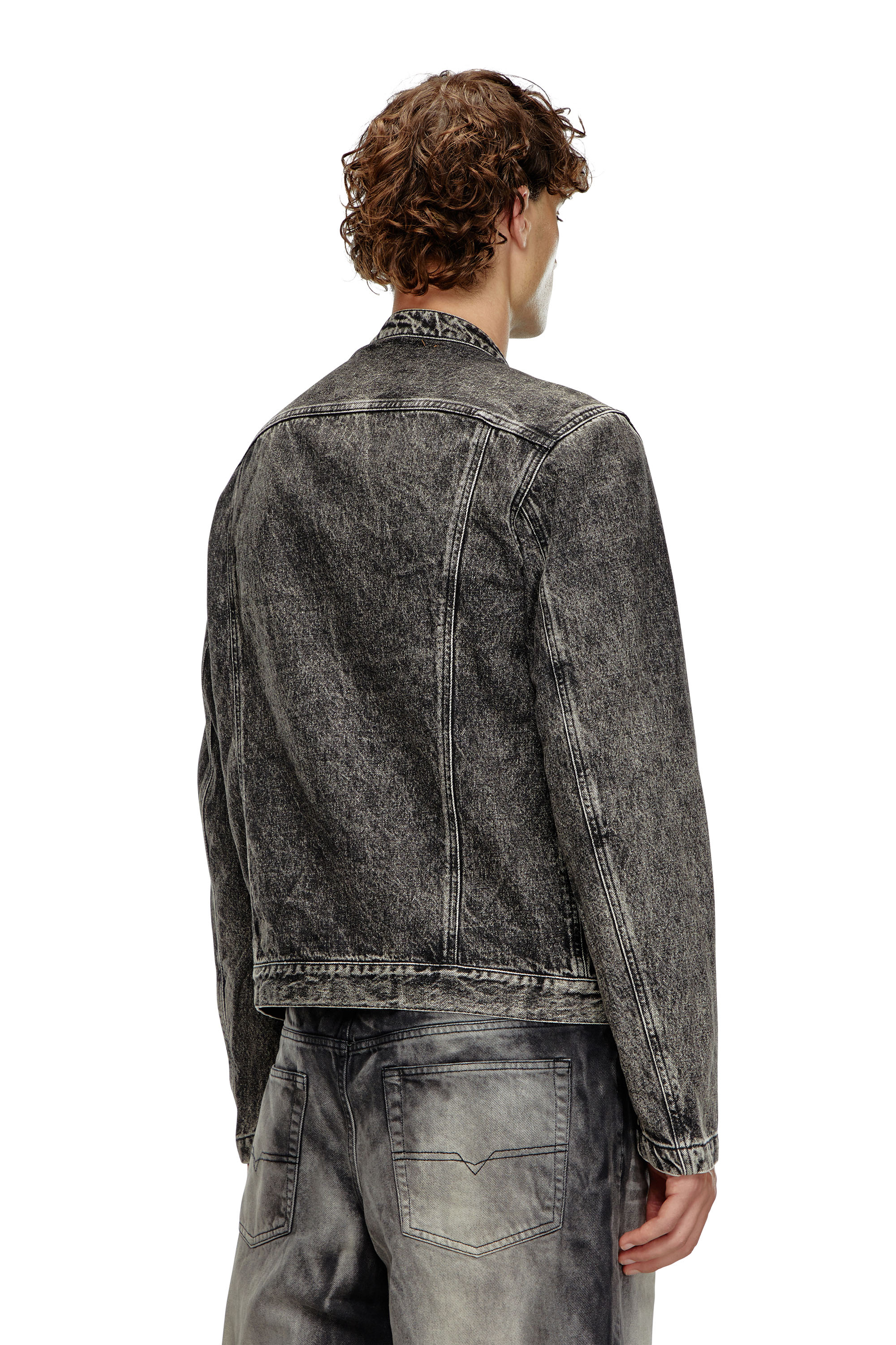 Diesel - D-GLORY-S1, Male's Denim moto jacket with embossed logo in Black - 3