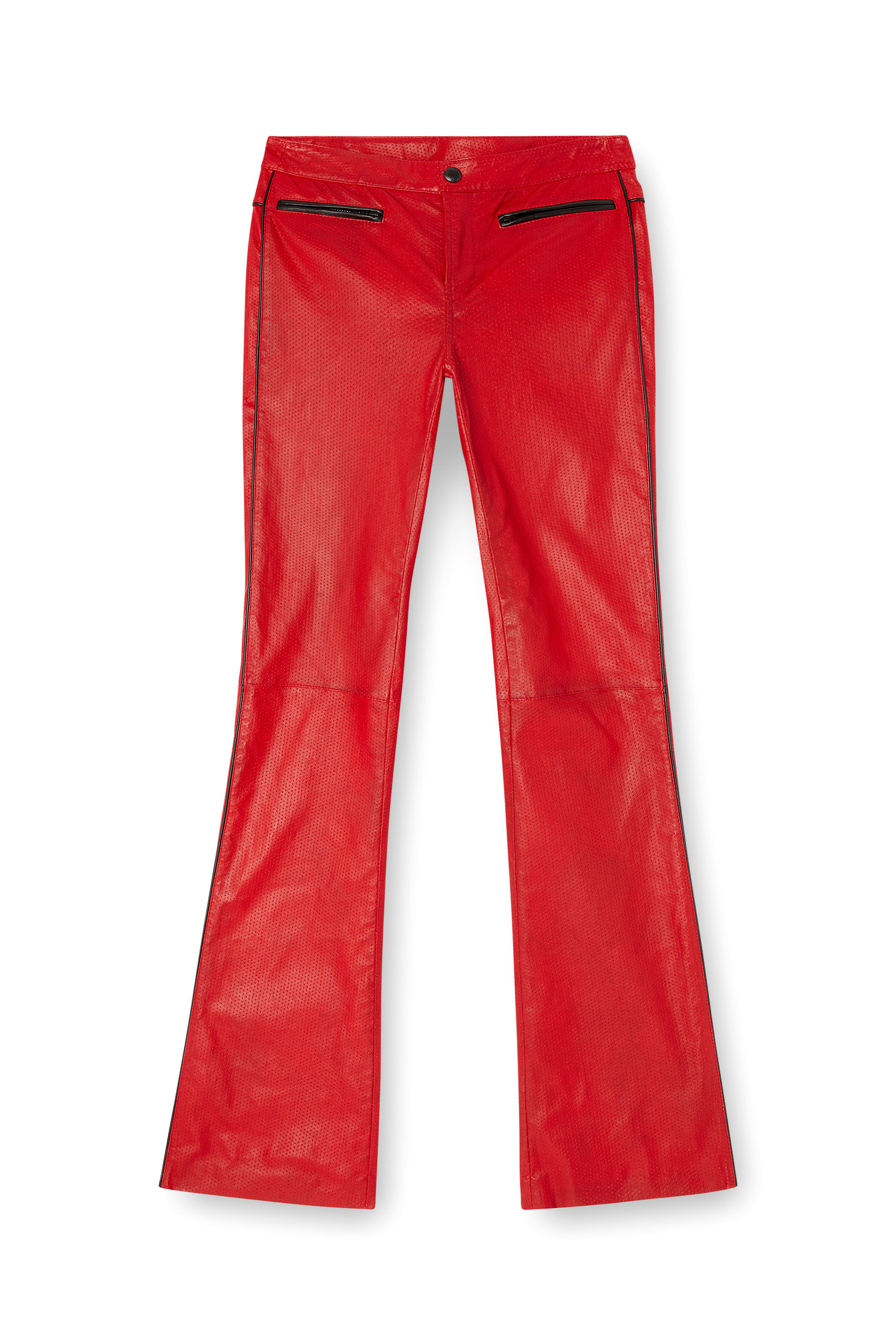 Diesel - L-INSEY, Pantalon de motard en cuir stretch perforé Femme in Rouge - 5