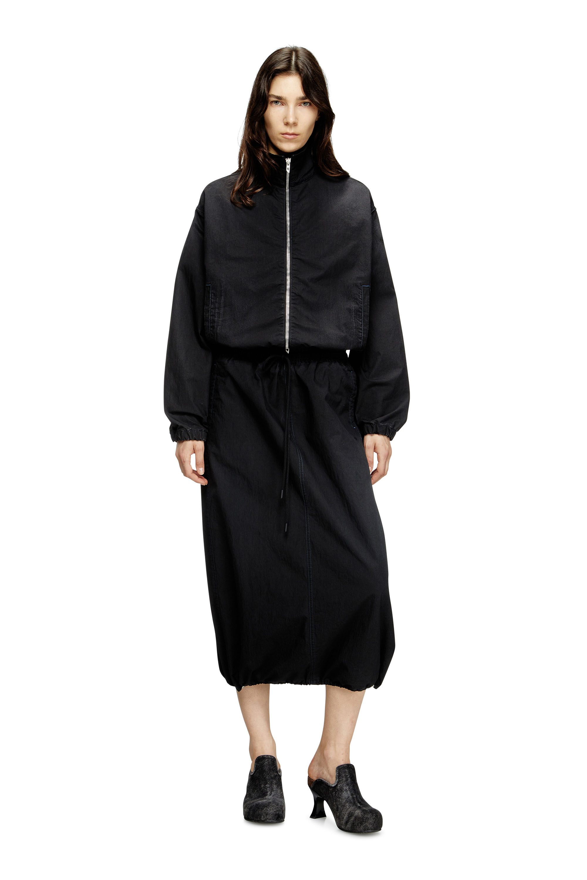 Diesel - DE-OREN-C JOGG, Jupe midi en tissu JoggJeans technique Femme in Noir - 2