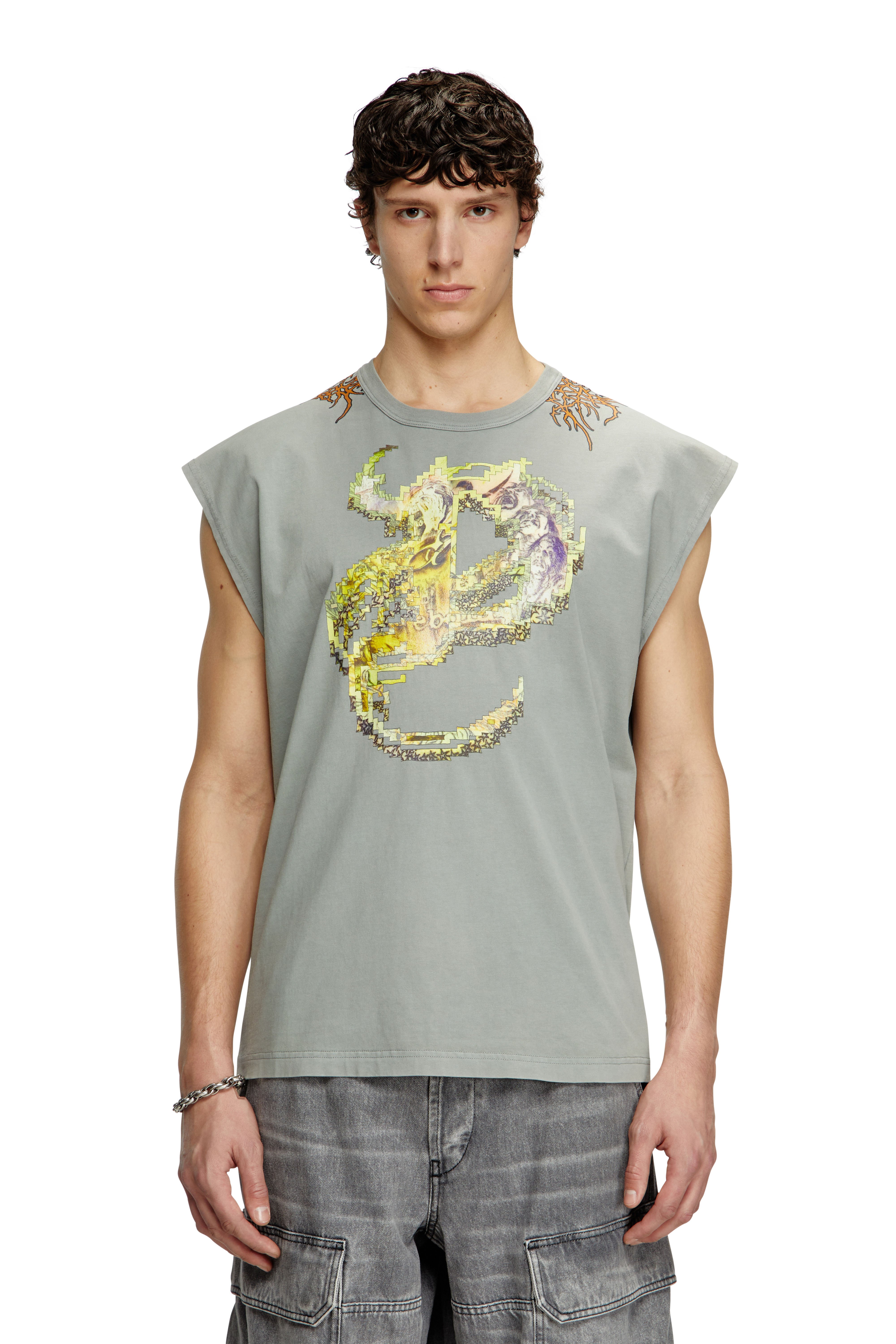 Diesel - T-BOXT-SL-R1, Male's Tank top with tattoo graphics in Grey - 1