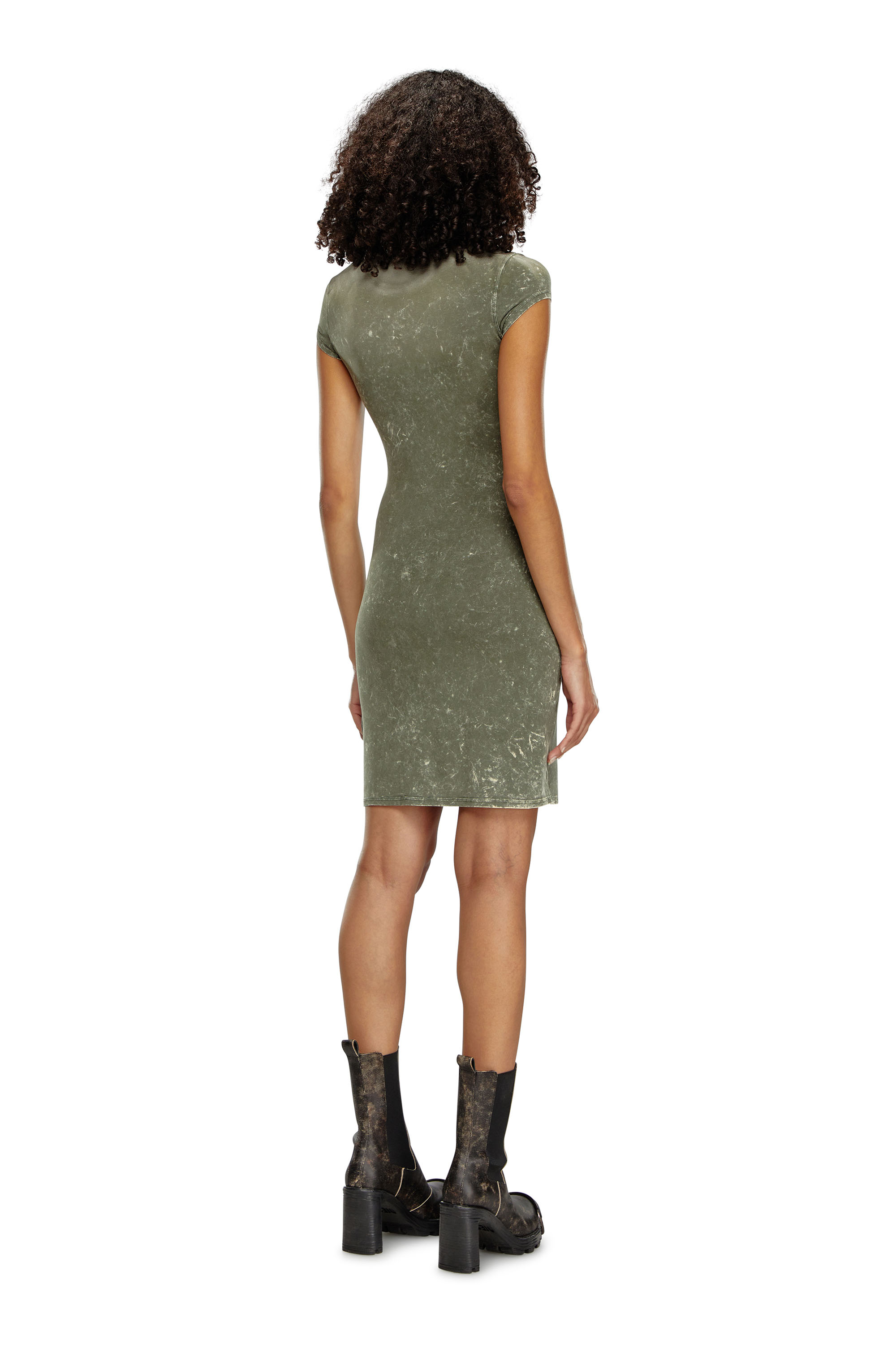 Diesel - D-ANGIEL-P1, Female's Short dress in marbled stretch jersey in Olive Green - 3