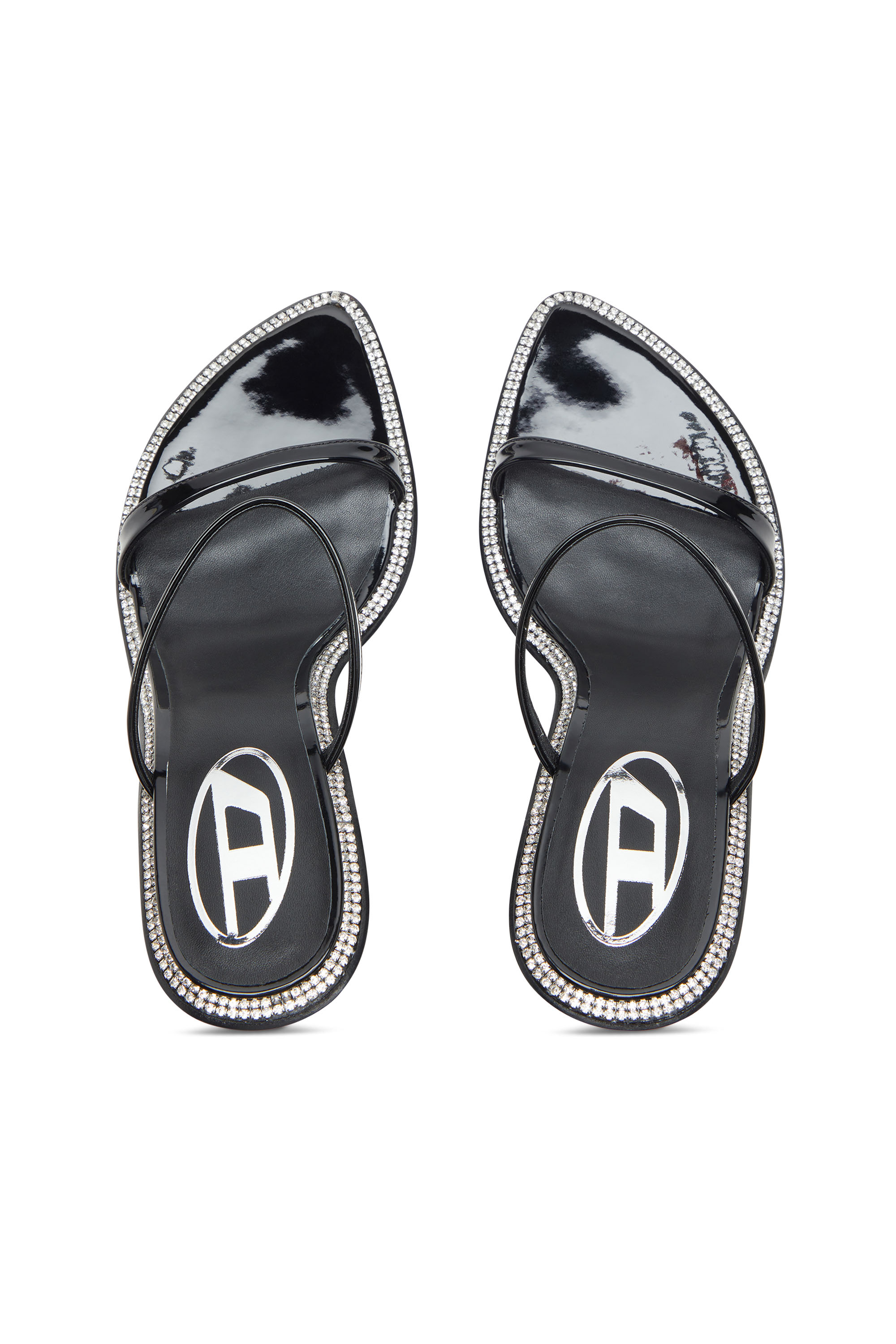 Diesel - D-HAVANNA SDL, Female's D-Havanna-Strappy patent mules with crystals in Black - 4