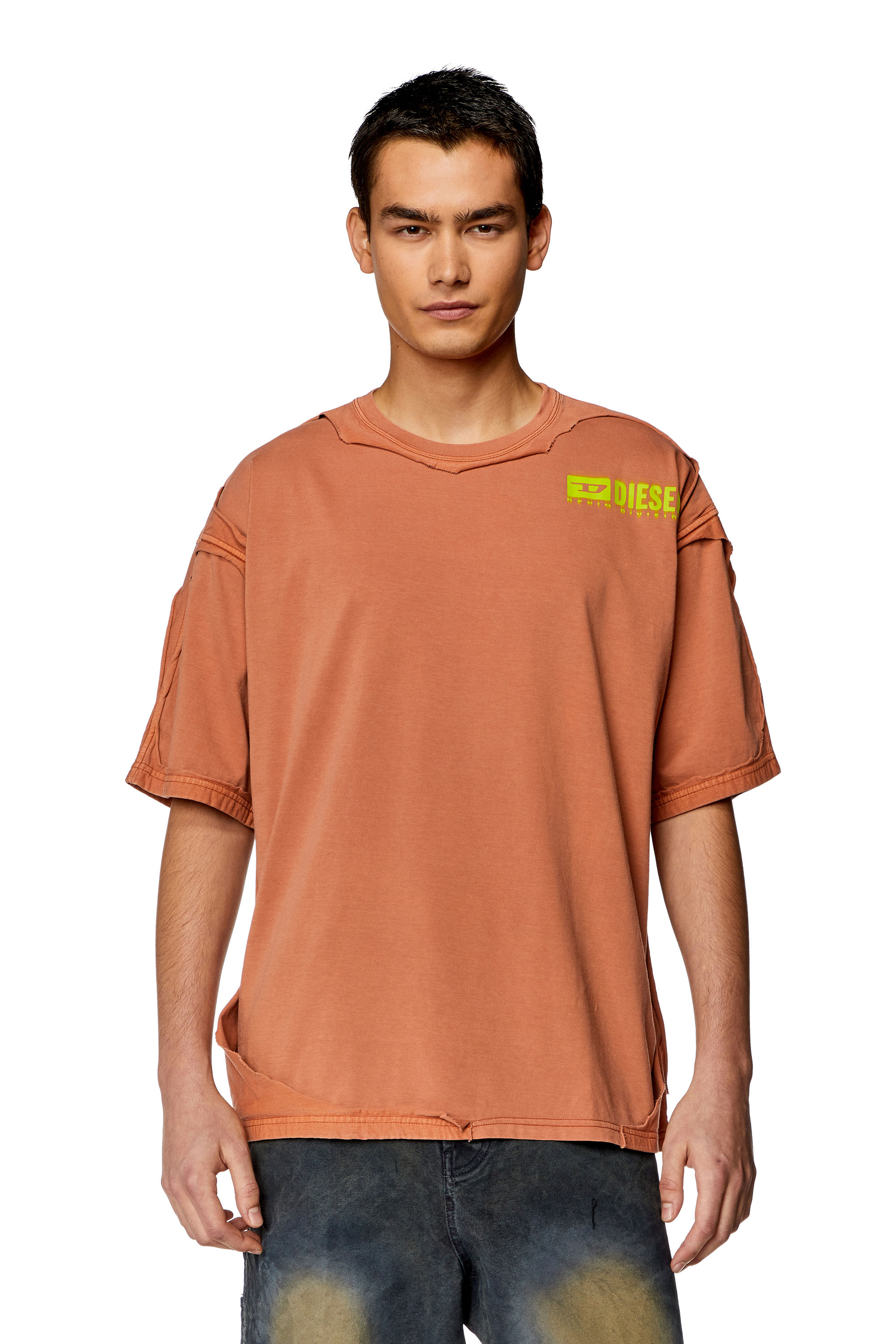 Diesel - T-BOXT-DBL, Homme T-shirt avec effet peel-off destroy in Orange - Image 1