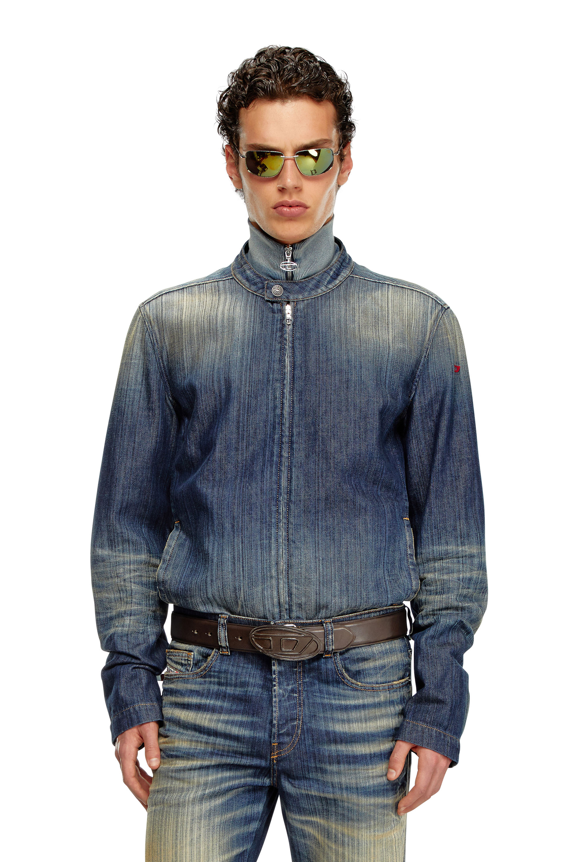 Diesel - D-GLORY, Veste moto en denim strié Homme in Bleu - 1