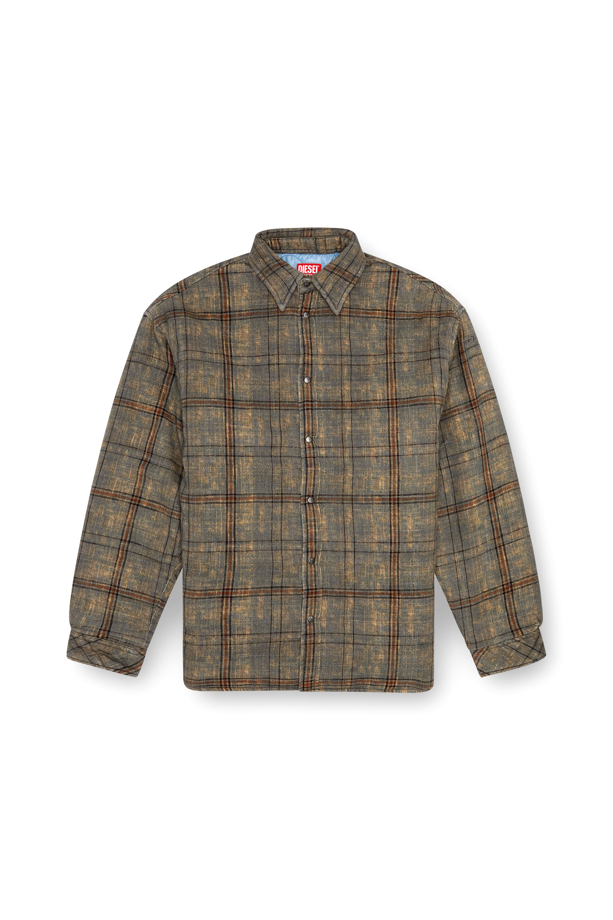 Diesel - S-HAMME, Male's Padded jacket in checked slub cotton in Green/Brown - 6