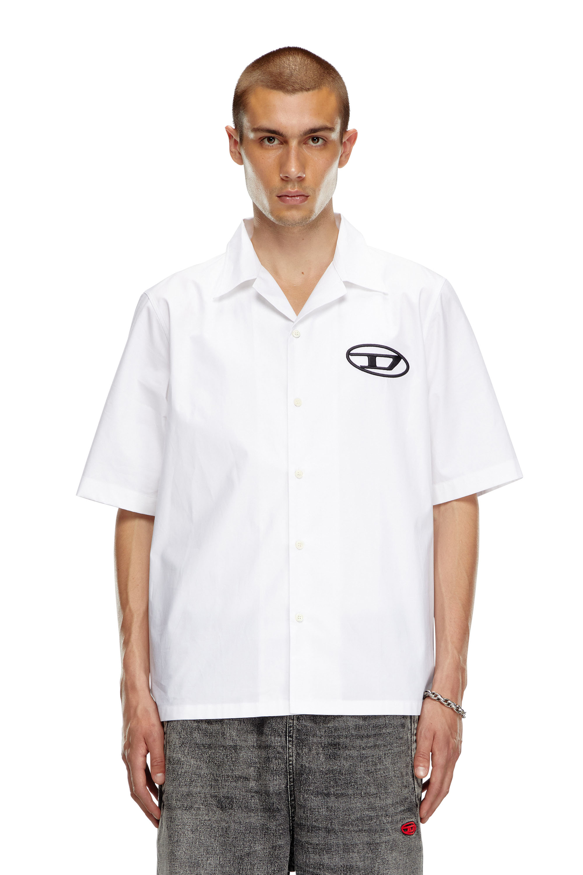 Diesel - S-MAC-C, Chemise bowling avec logo brodé Homme in Blanc - 4