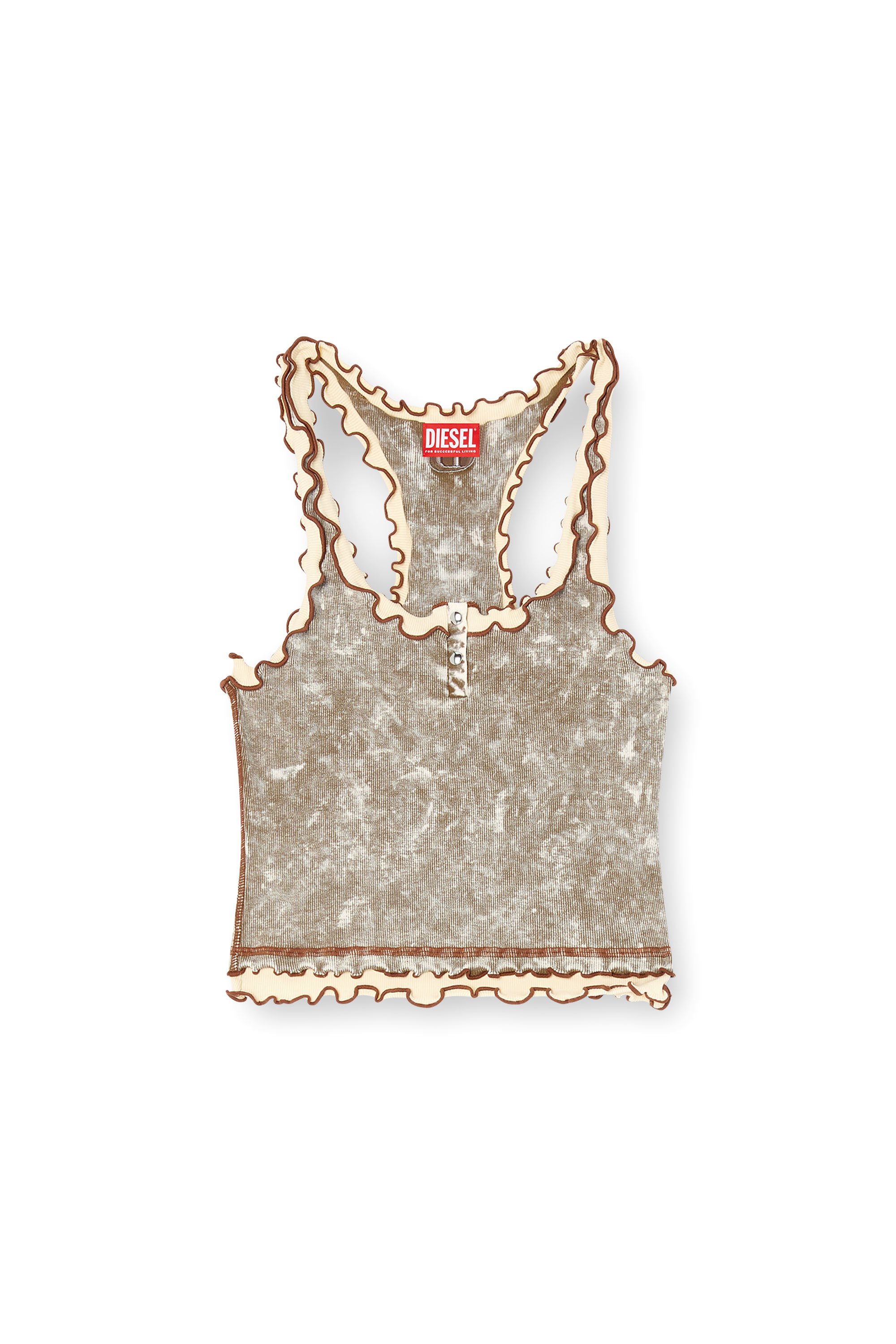 Diesel - T-ILIA-Q1, Female's Marbled tank top with ruffles in Military Green - 4