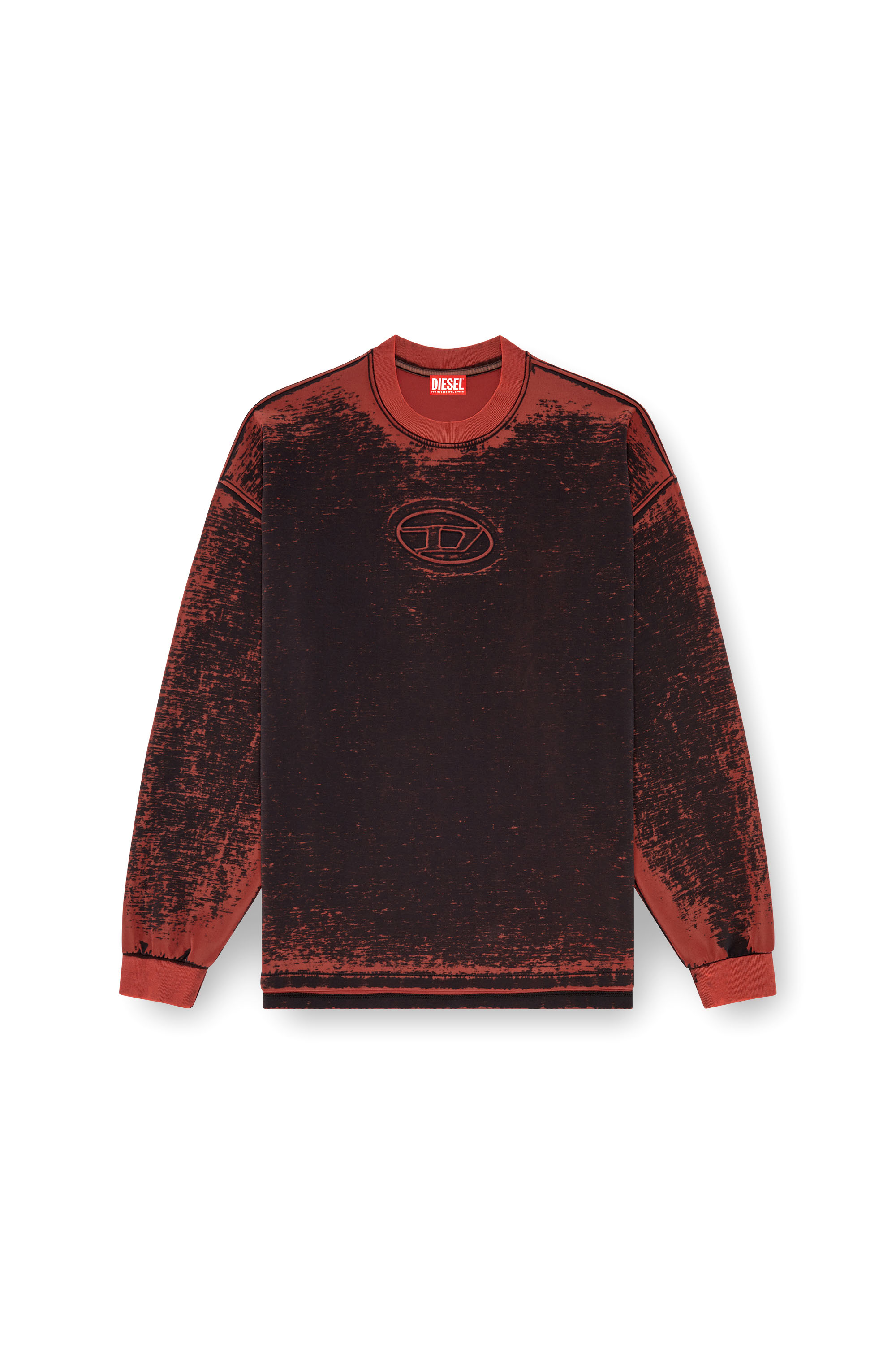 Diesel - S-BAXT-Q1, Male's Burnout sweatshirt with embossed Oval D in Red - 4