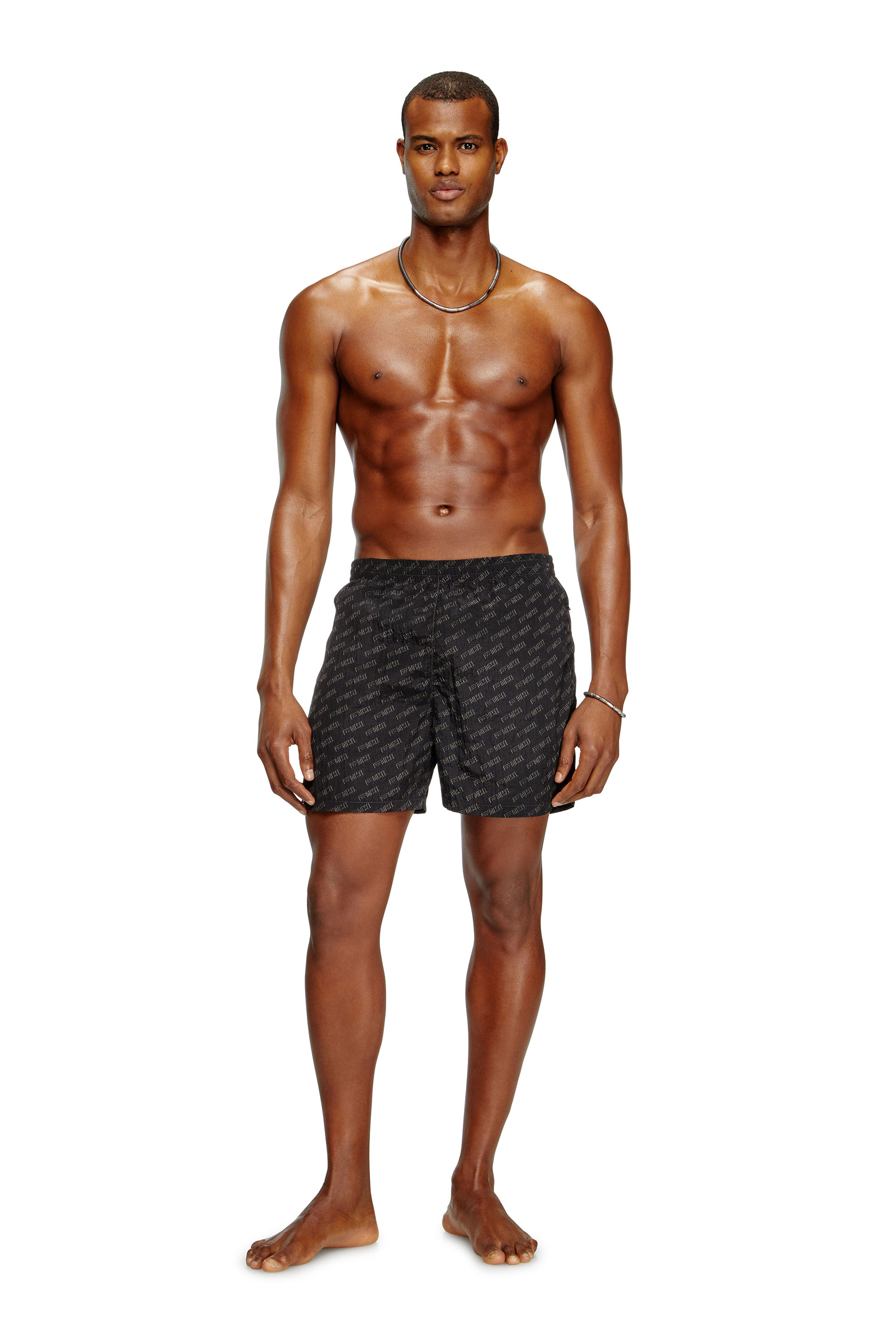 Diesel - DANIEL-41-MONO-UTLT, Male's Mid-length swim shorts with all-over logo in Black - 1