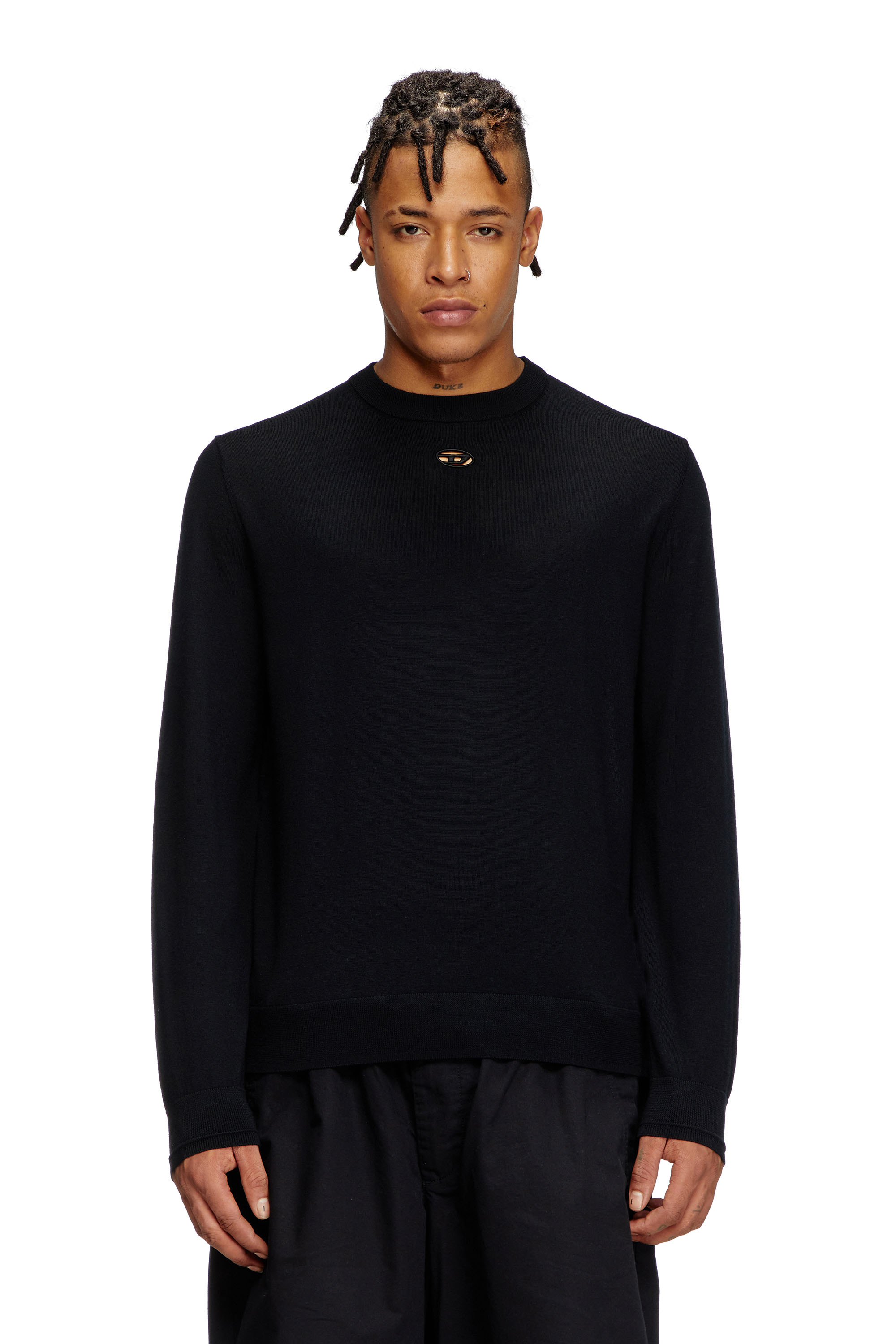 Diesel - K-VALIAM, Male's Wool jumper with cut-out logo in Black - 1