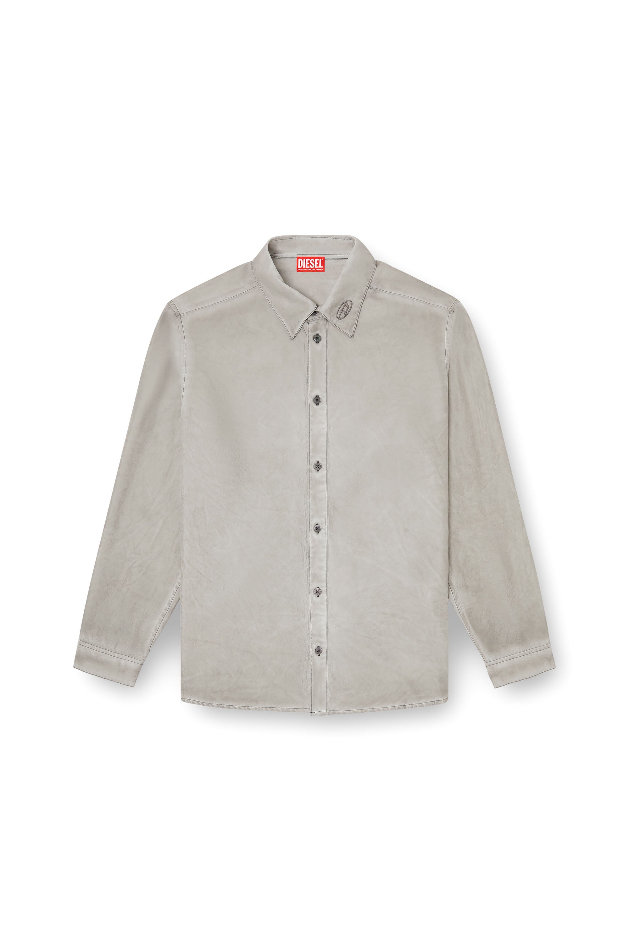 Diesel - S-LEON, Chemise froissée fluide avec col à logo Mixte in Gris - 6