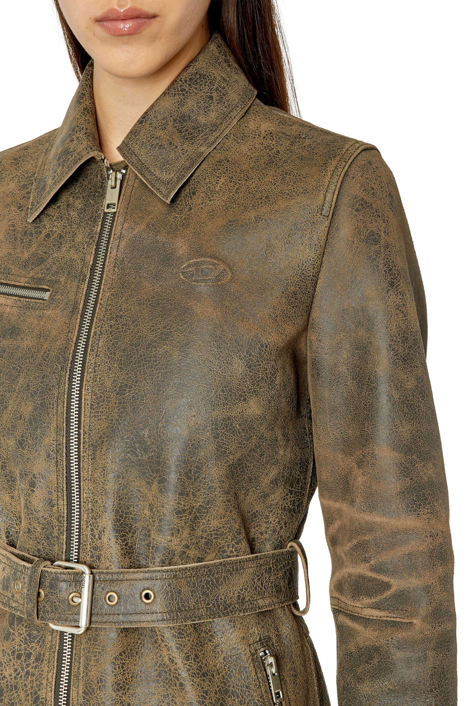 L-LAMIN Woman: Longline jacket in cracked leather | Diesel