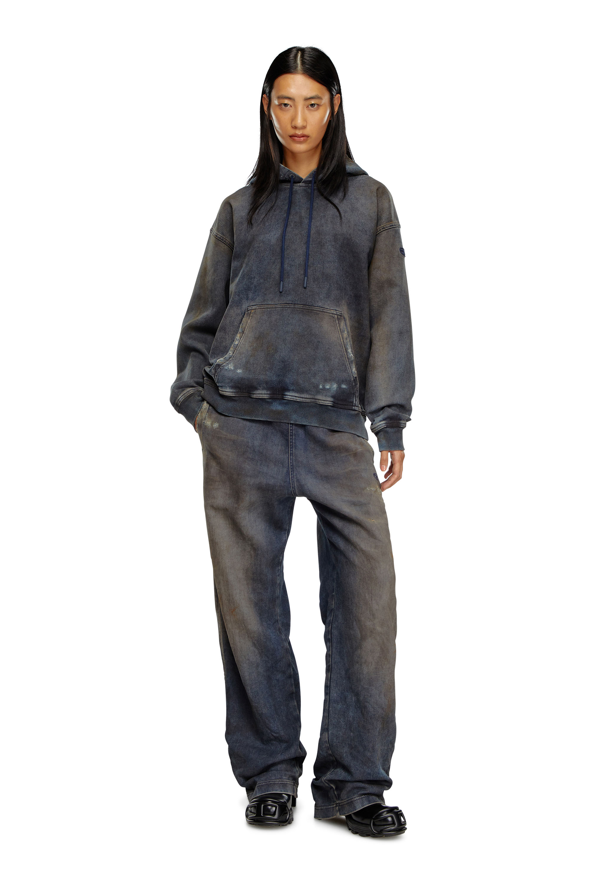 Diesel - D-UM-RIB TRACK, Sweat-shirt en Track Denim effet vieilli Mixte in Bleu - 6