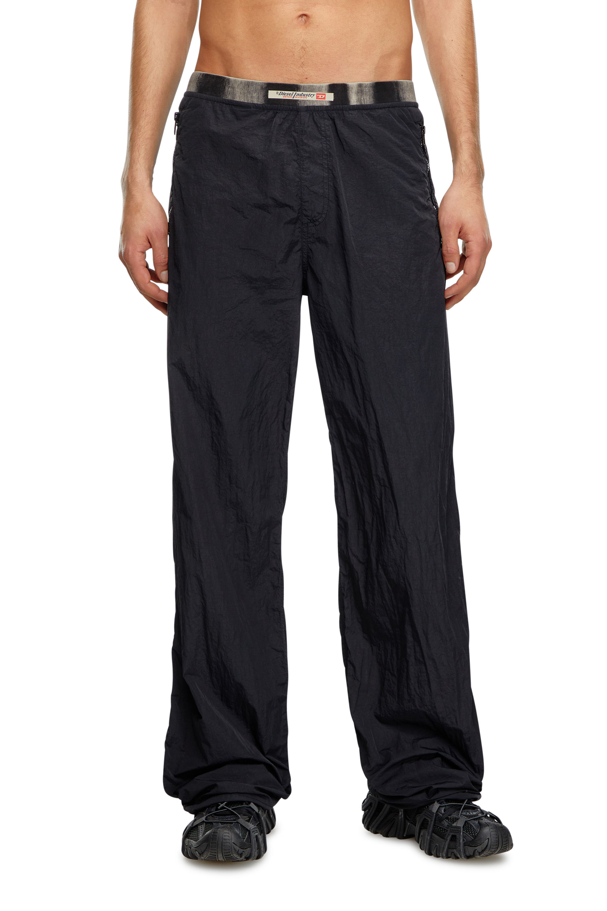 Diesel - P-POST, Male's Lightweight pants in wrinkled nylon in Black - 1