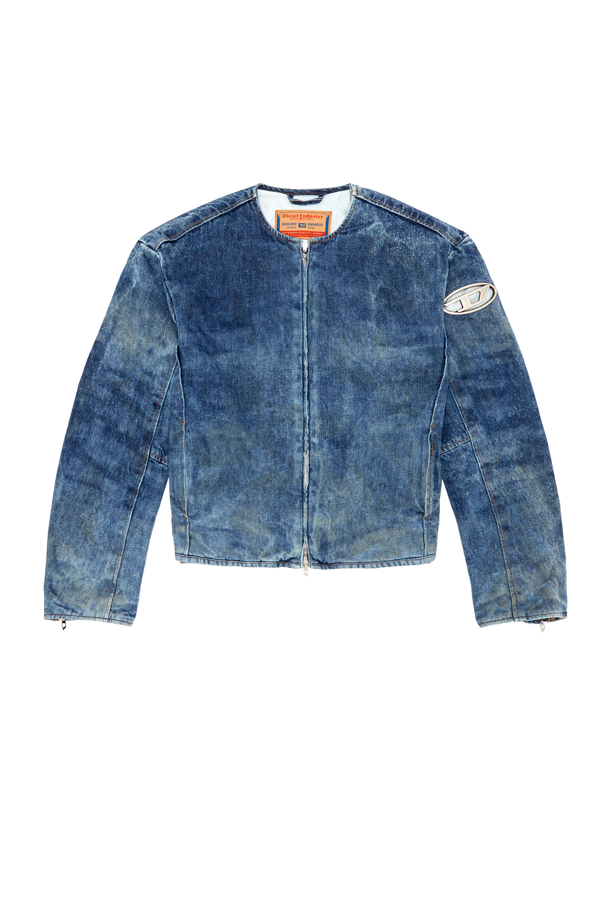 Diesel - D-CALUR-FSE, Male Denim jacket with biker zip details in Blue - Image 6