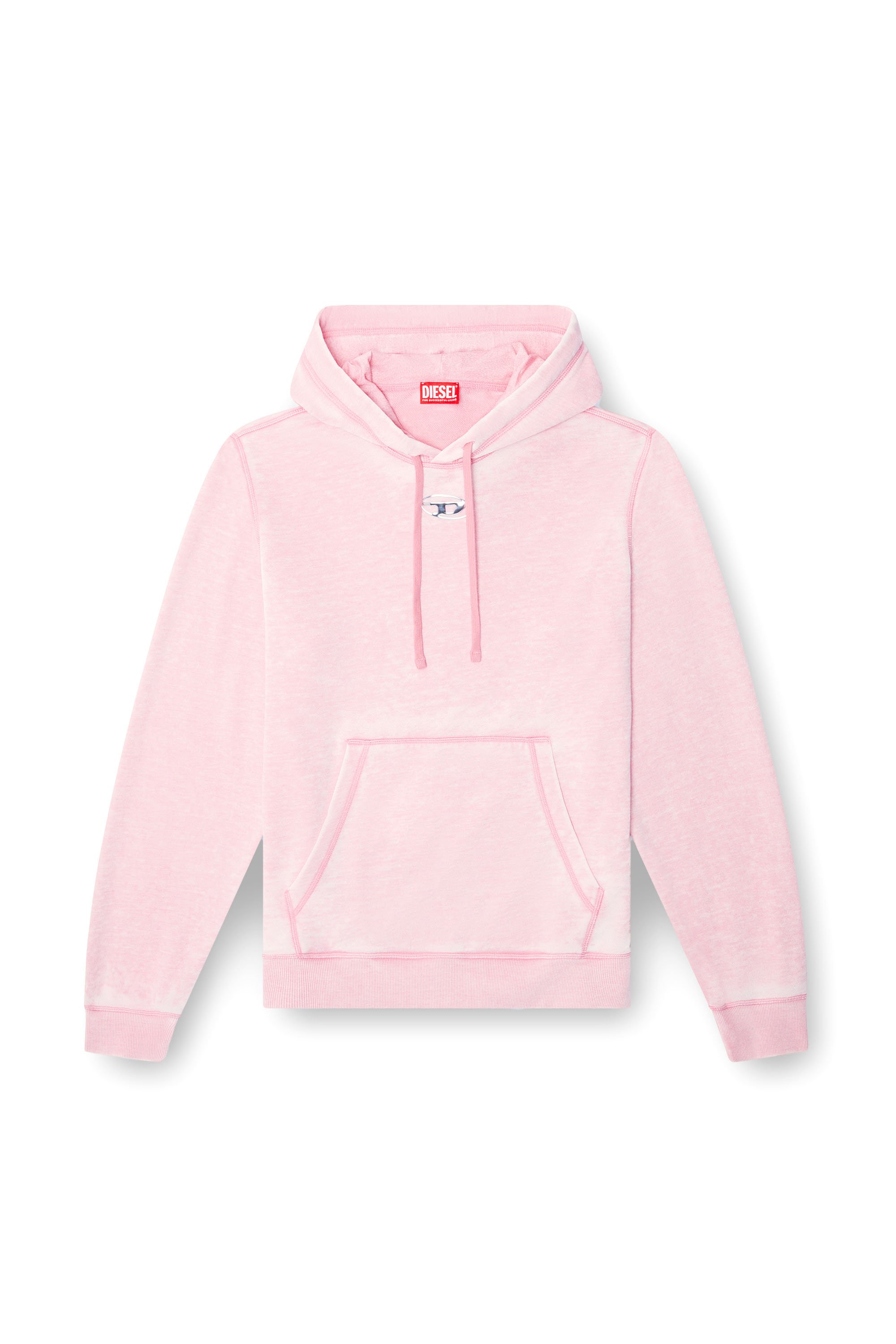 Diesel - S-GINN-HOOD-PAK, Male's Burnout hoodie with metal-look logo in Pink - 4