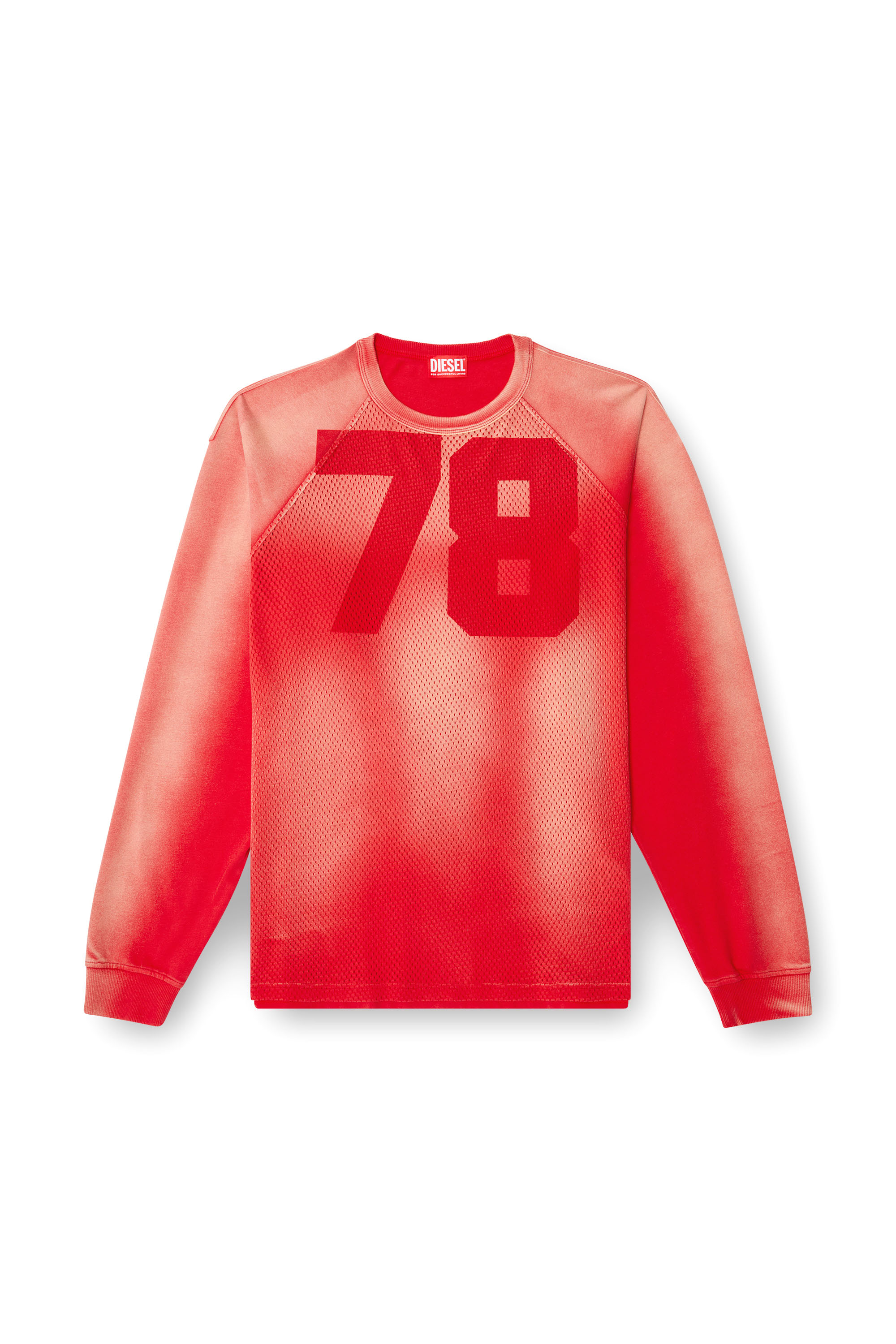 Diesel - T-ROXTER-LS-MESH, Male's Faded long-sleeve T-shirt with mesh front in Red - 4