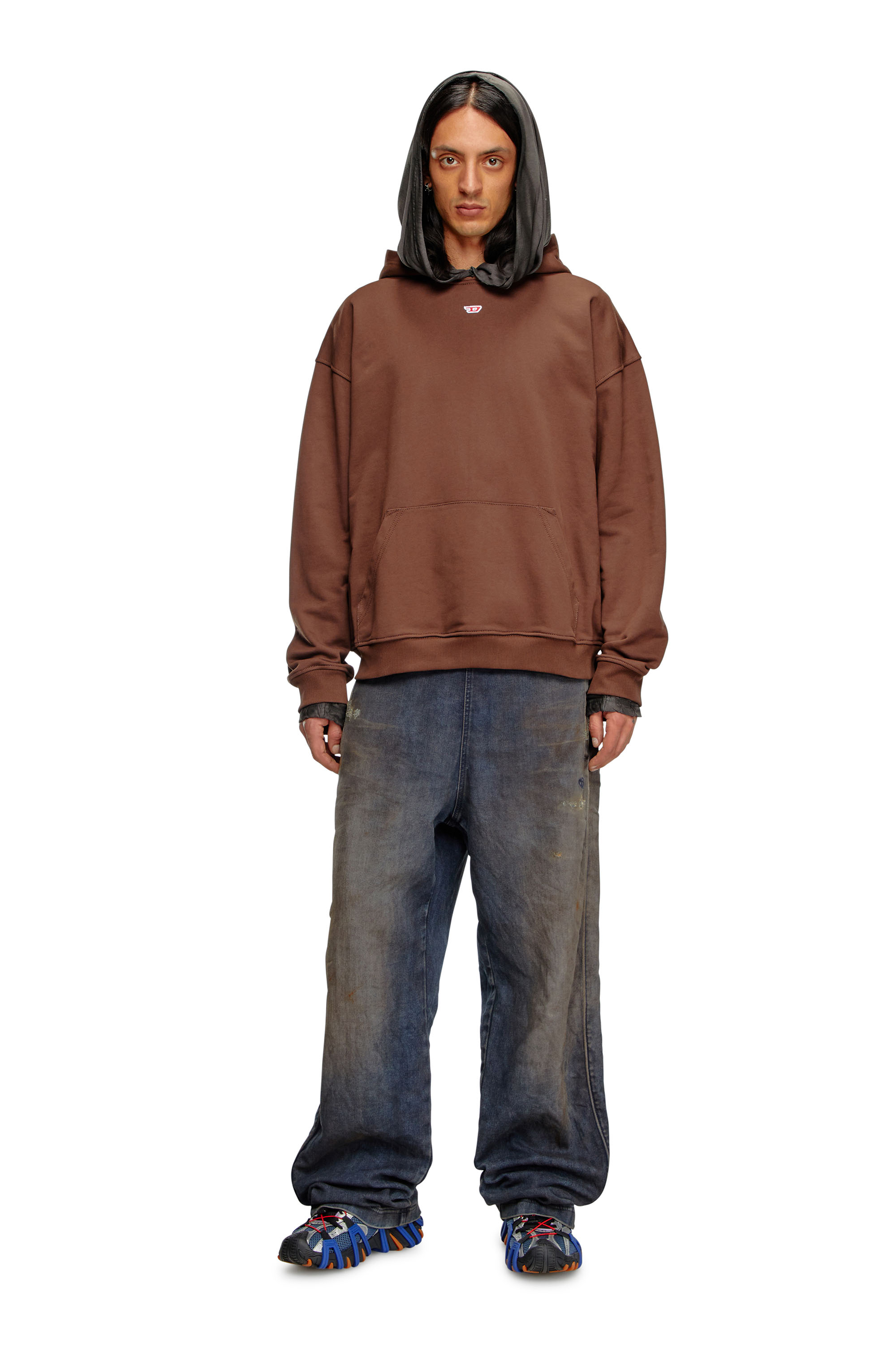 Diesel - S-BOXT-HOOD-D, Male's Hoodie with D logo patch in Brown - 2