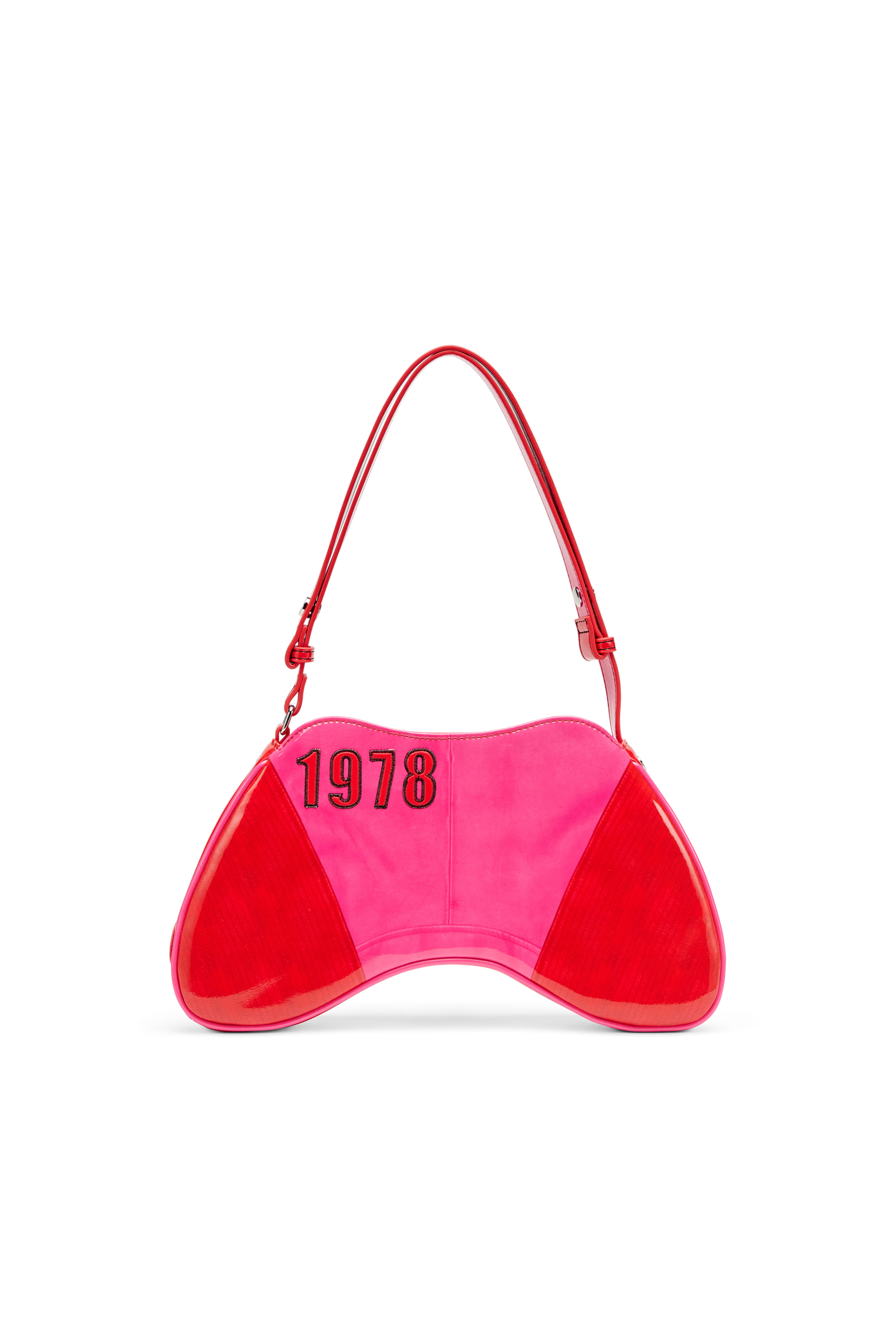 Diesel - PLAY SHOULDER, Sac à bandoulière brillant avec détails de motard Femme in Rose - 2