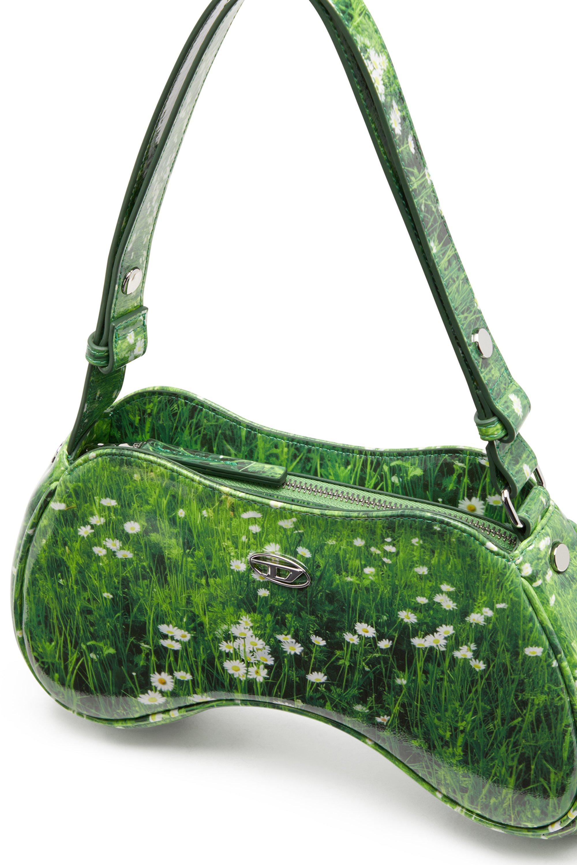 Diesel - PLAY SHOULDER, Female's Play-Glossy shoulder bag with cat print in Green - 5