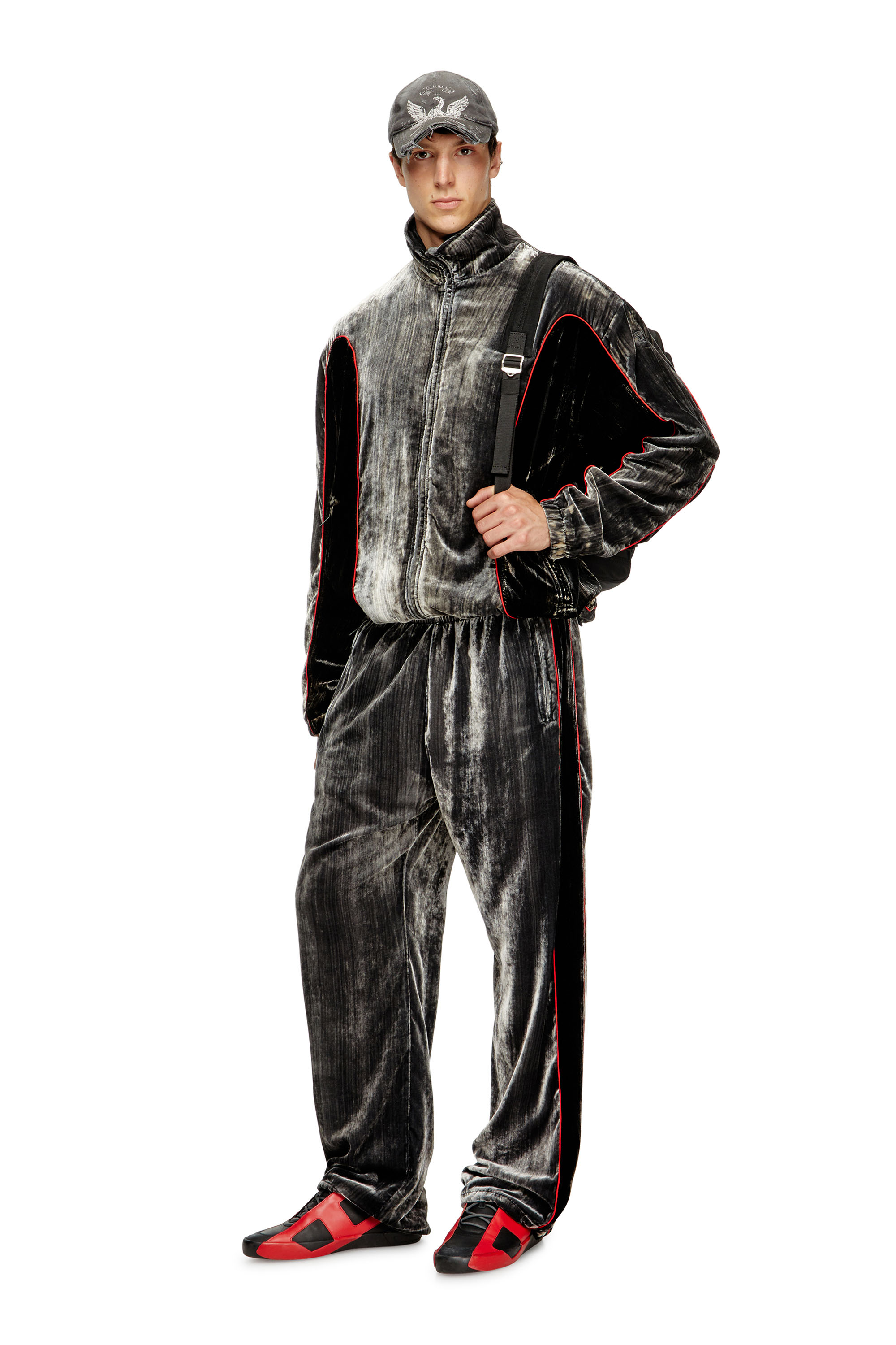 Diesel - P-HAY, Male's Track pants in treated velvet in Dark Grey - 2