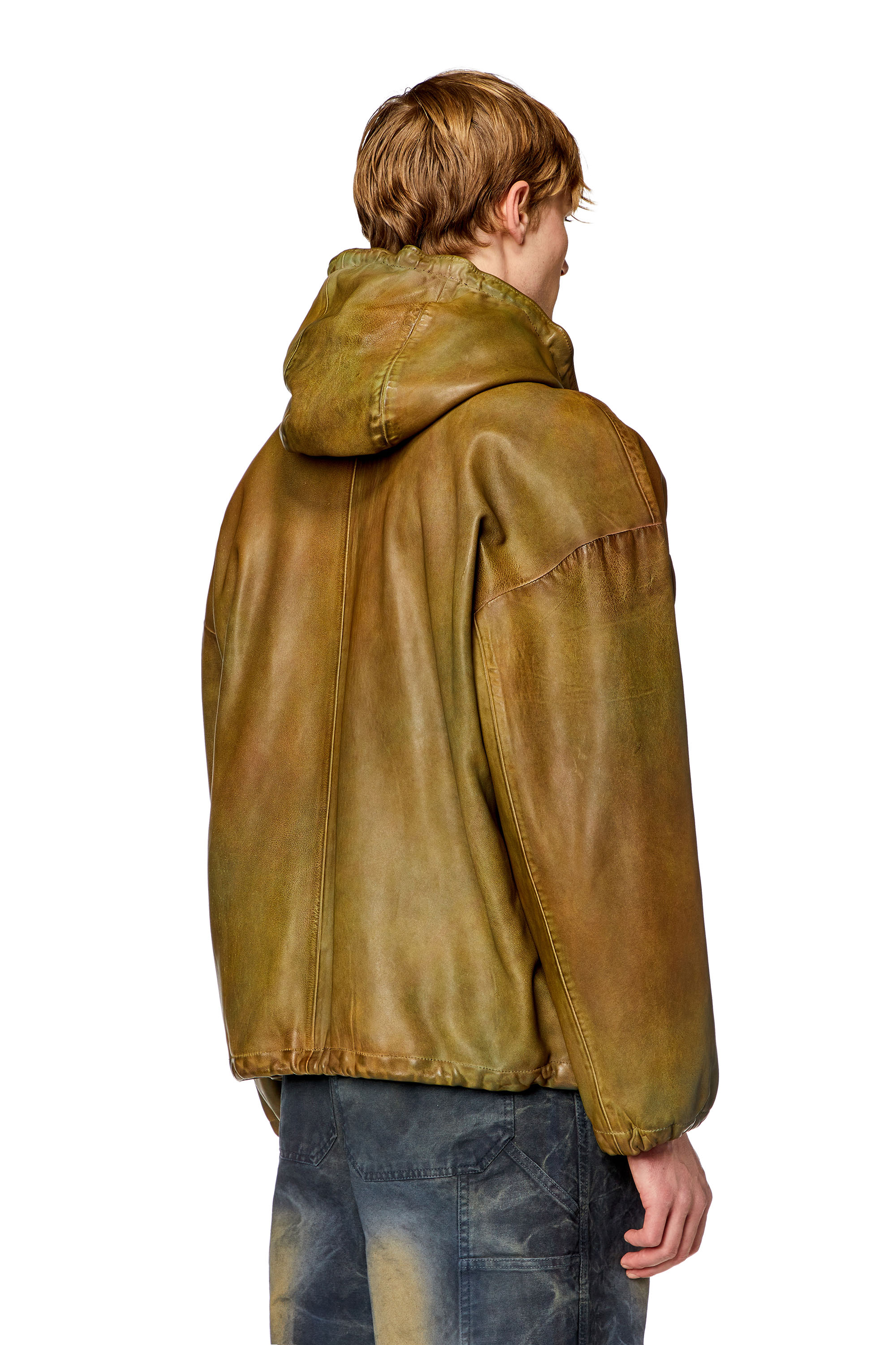 Diesel - L-VATEL-HOODY, Male Hooded leather jacket in Brown - Image 3