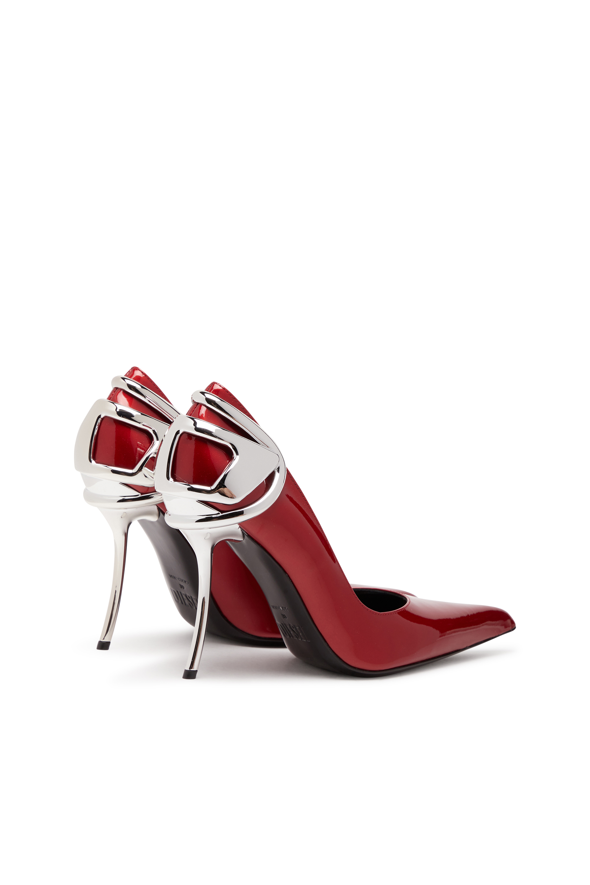 Diesel - D-TEN&HALF P, Female's D-Ten&Half-Patent leather pumps with Oval D heel in Red - 3