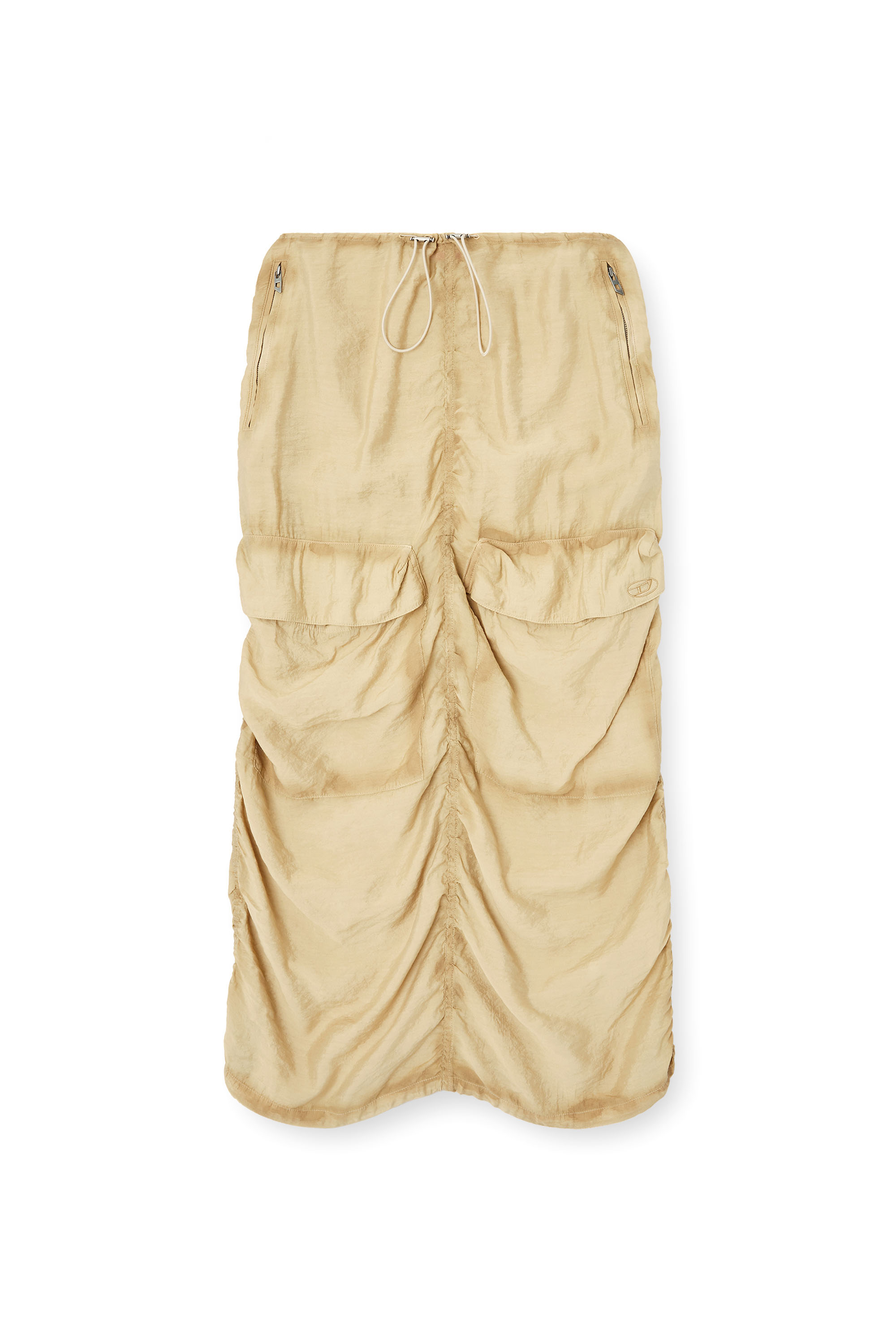 Diesel - O-RACLE, Jupe cargo mi-longue en viscose et nylon traités Femme in Beige - 3