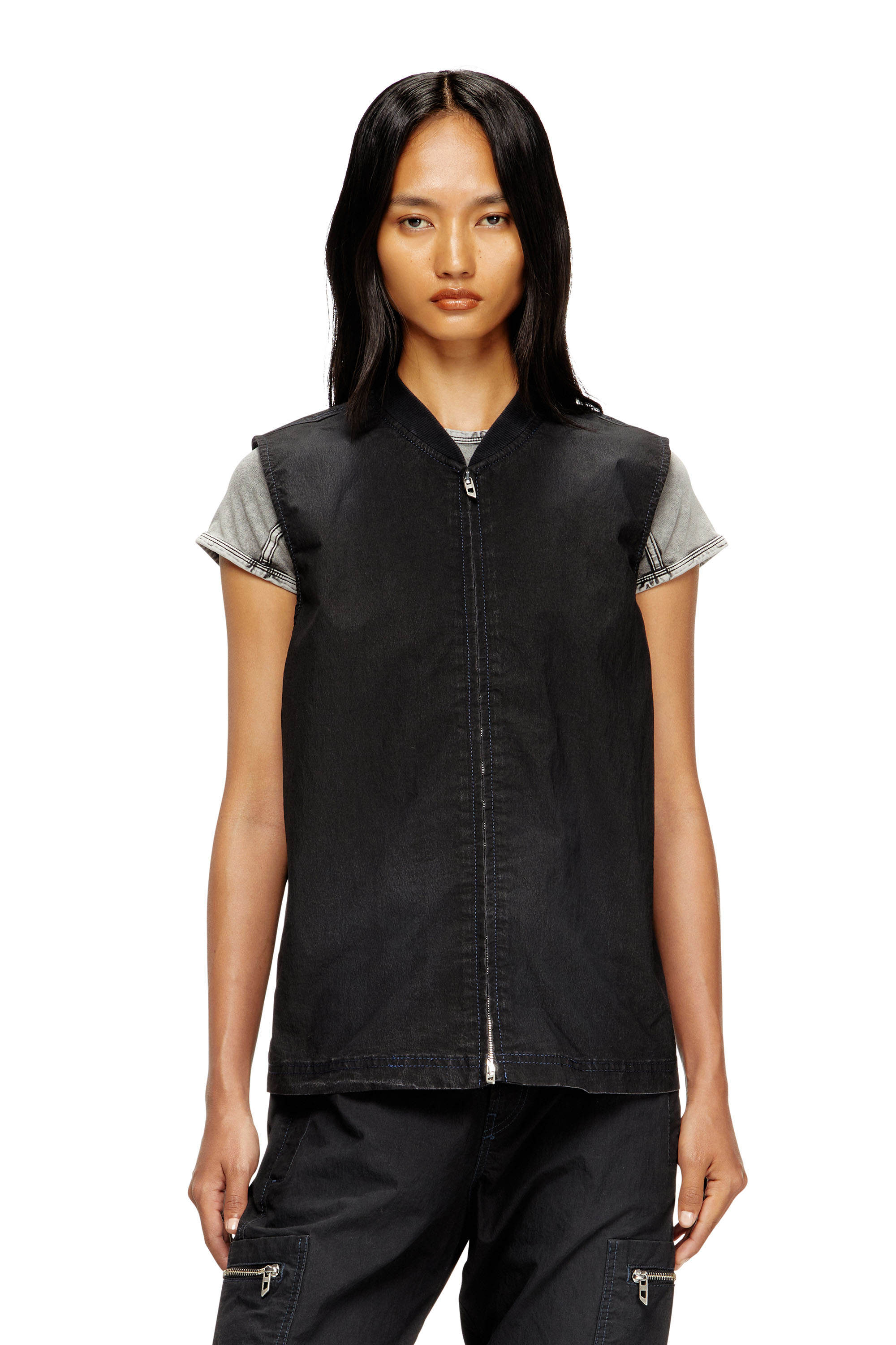 Diesel - D-SUND-D-N JOGG, Unisex's Sleeveless technical JoggJeans vest in Black/Dark Grey - 1