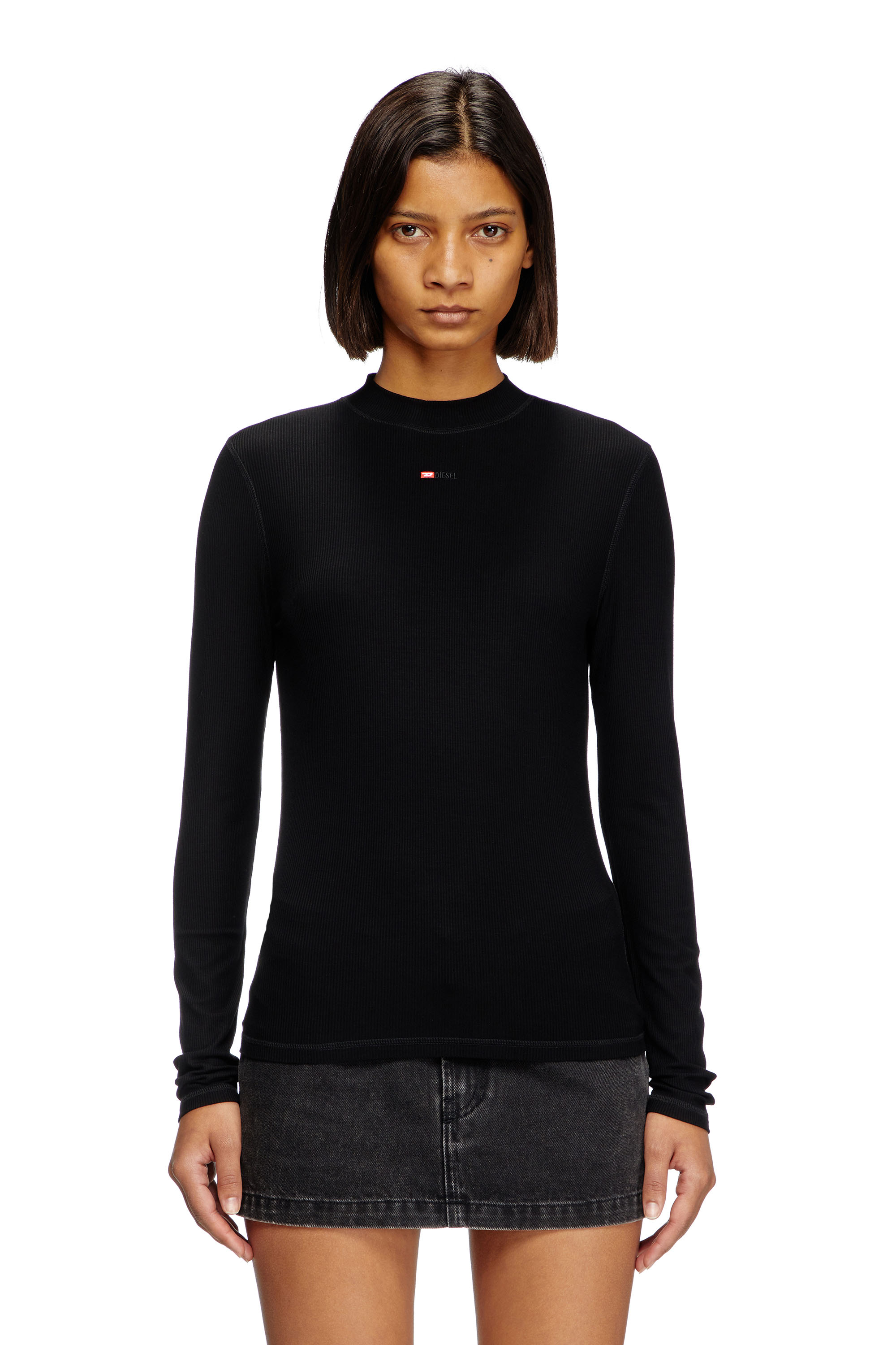 Diesel - T-MOKKY-LS-MICRODIV, Unisex's Mock-neck top with micro logo in Black - 1