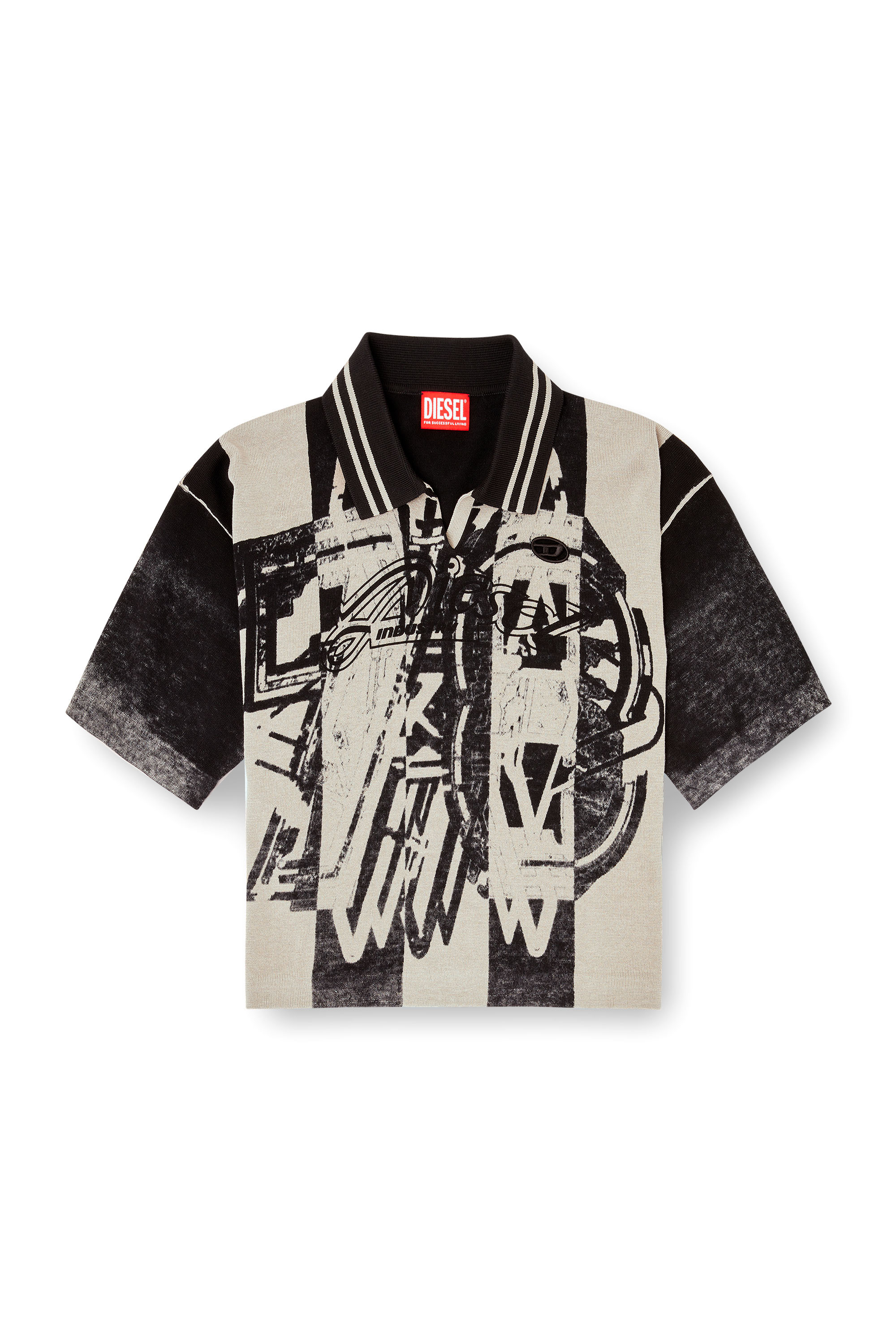 Diesel - M-OLIBA-POLO, Female's Striped polo jumper with 78 logo in Black/White - 3