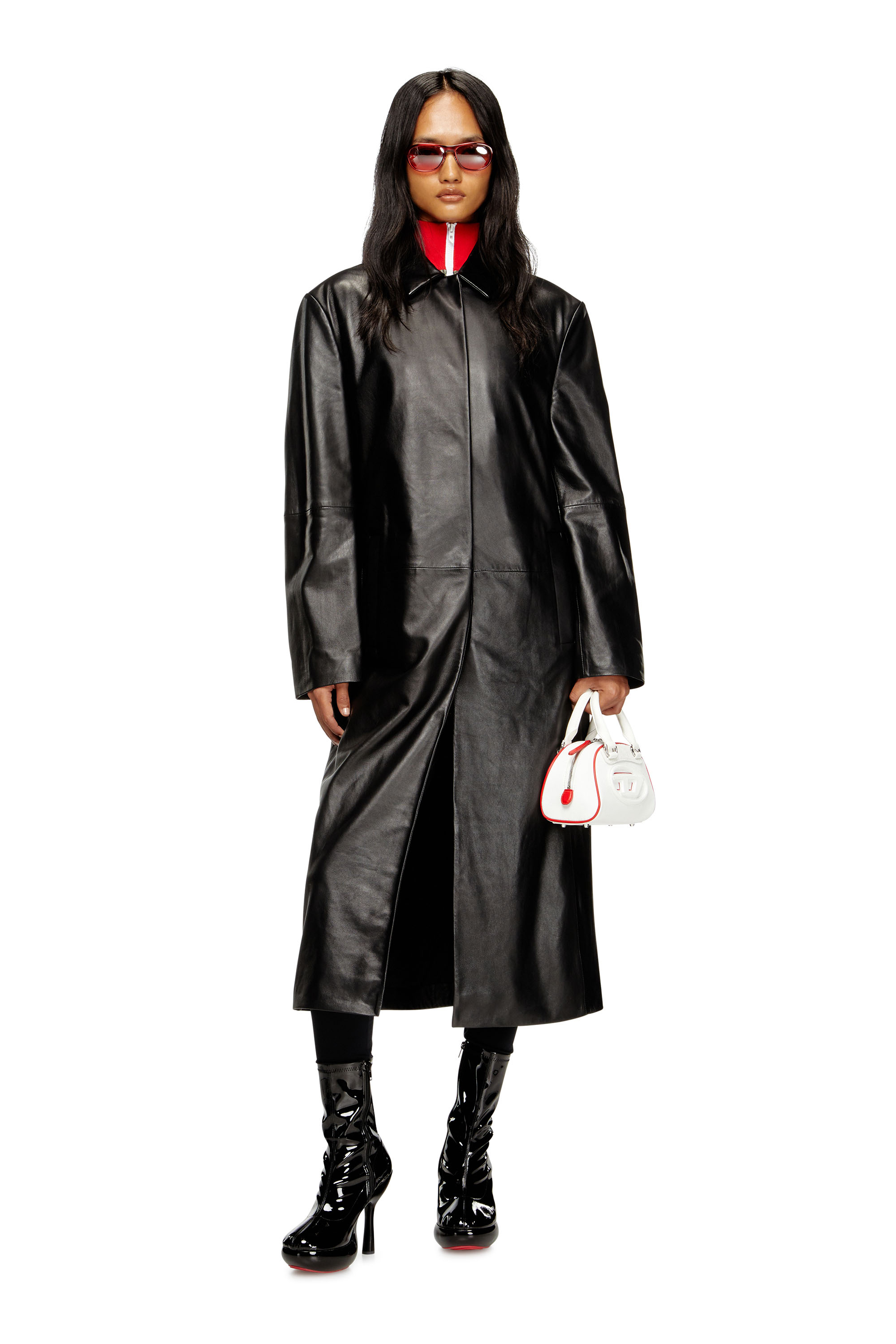 Diesel - L-ANCELOT, Female's Long padded leather coat in Black - 2
