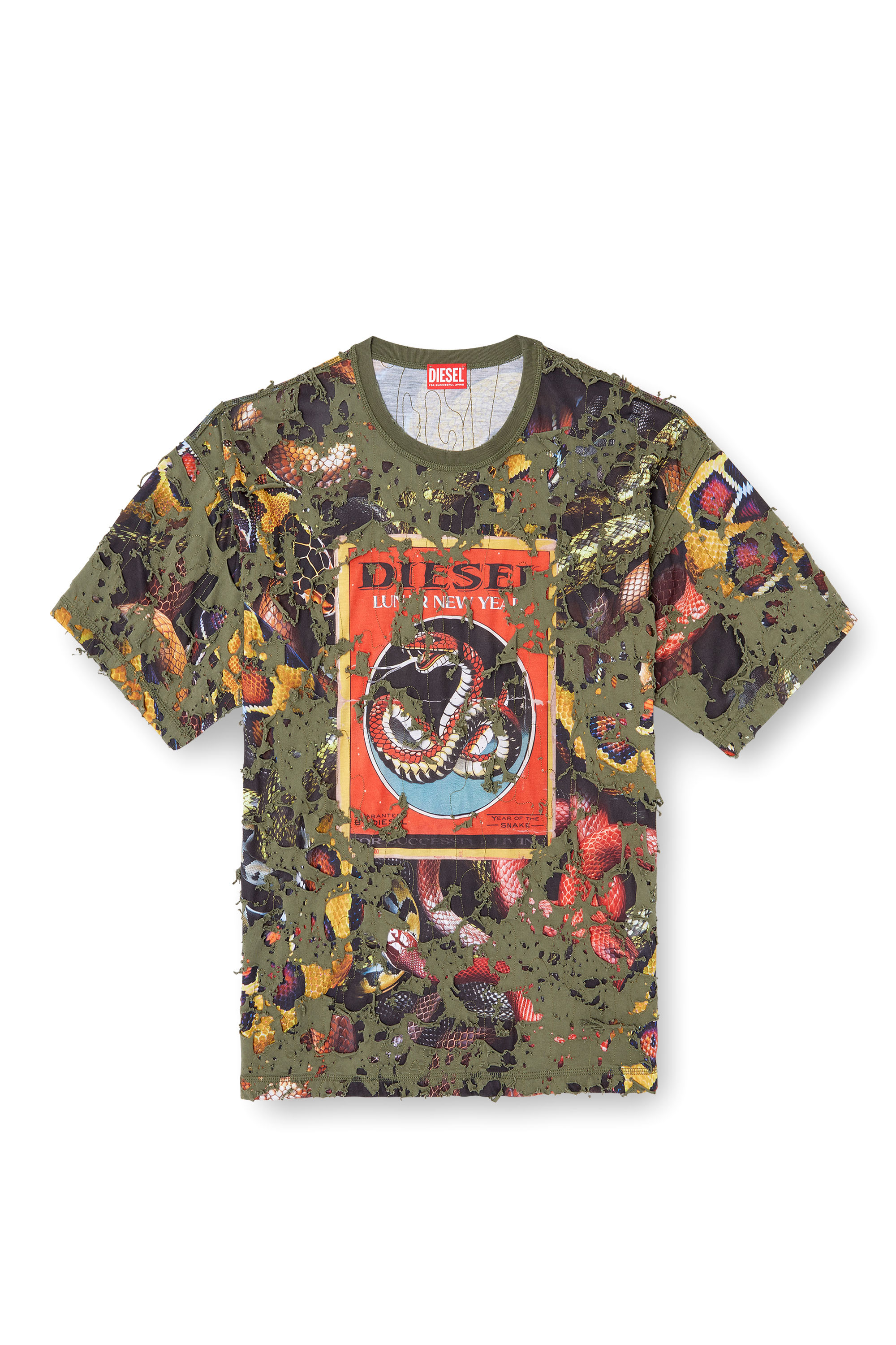 Diesel - CL-T-BOXT-DEVOR-SNAKE, T-shirt à imprimé serpent avec superposition effet destroy Mixte in Vert - 6