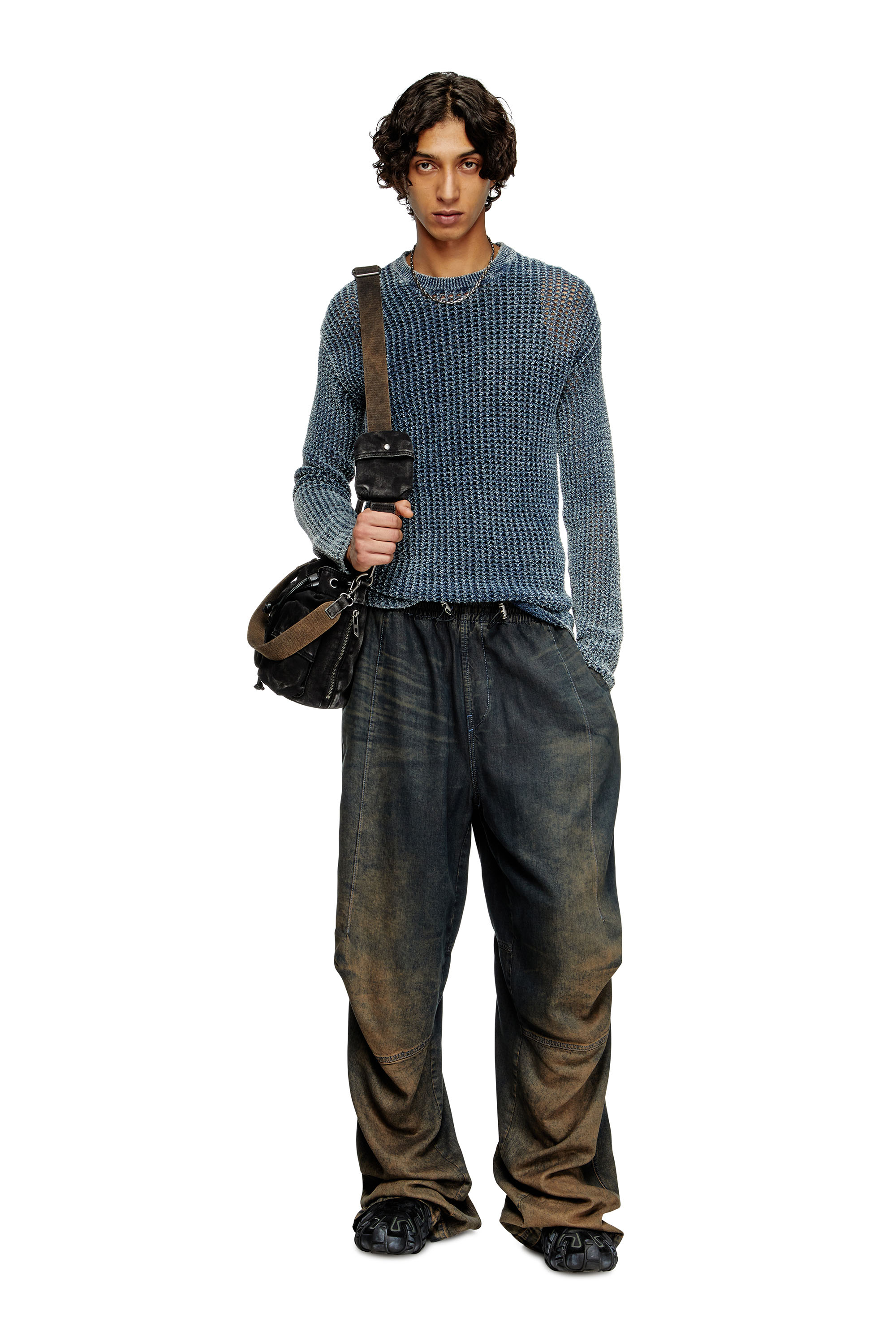 Diesel - K-REDROS, Pull en maille mesh en fil de denim Homme in Bleu - 2