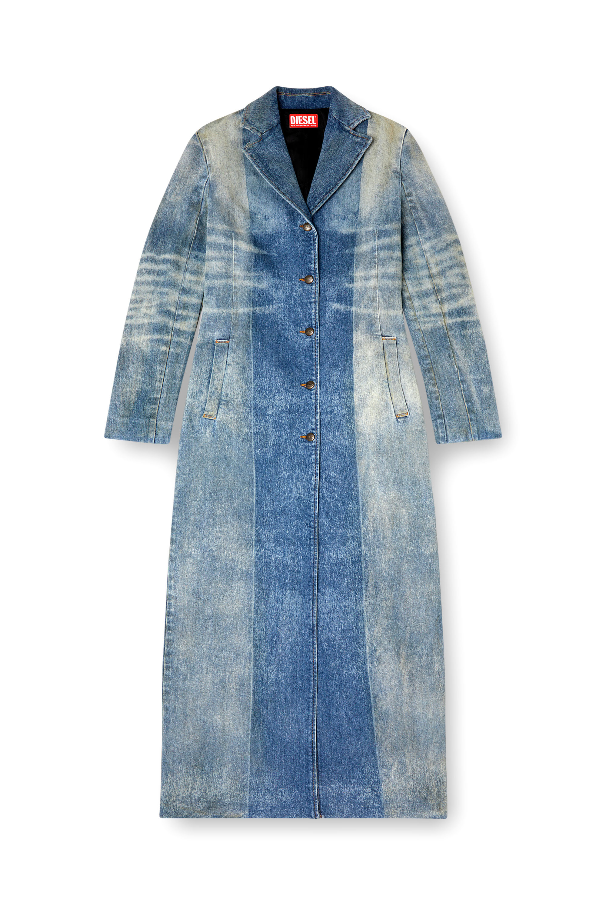 Diesel - DE-LAMOUR-FSF, Manteau en denim avec plis solarisés Femme in Bleu - 5