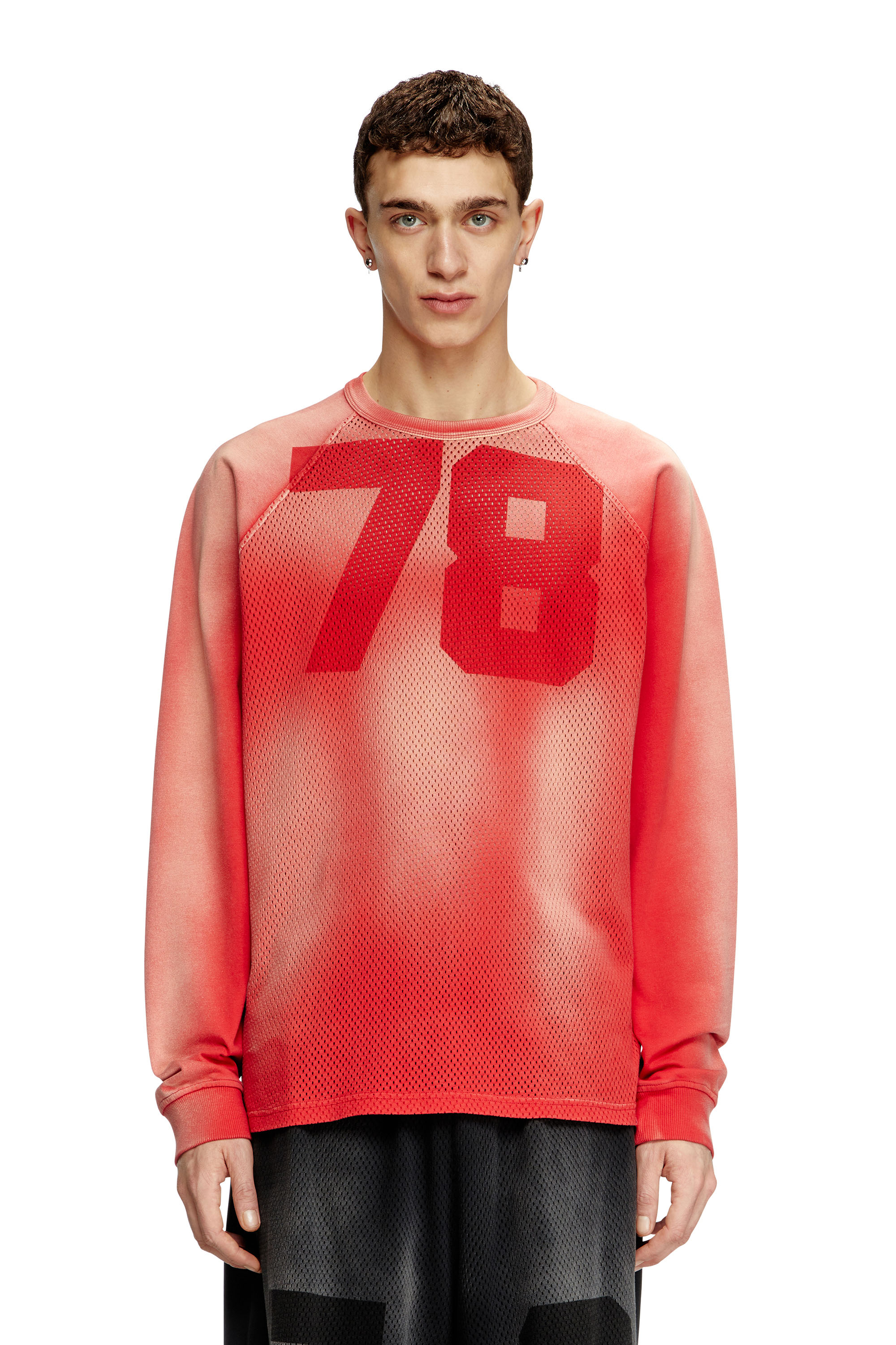 Diesel - T-ROXTER-LS-MESH, Male's Faded long-sleeve T-shirt with mesh front in Red - 1