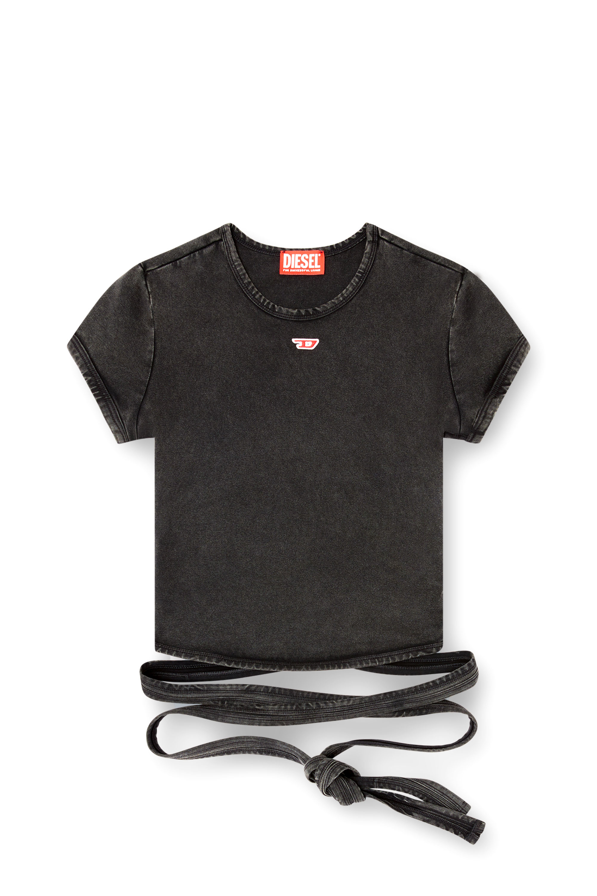Diesel - T-BUNNY-TAIL-R1, Female's Denim-look T-shirt with wrap ties in Black - 4