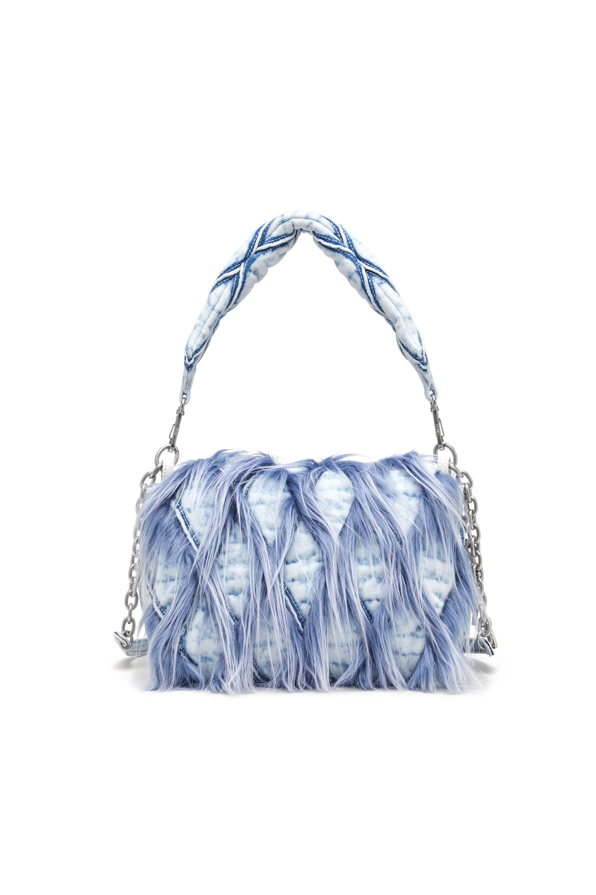 Diesel - CHARM-D SHOULDER M, Female's Charm-D M-Shoulder bag in denim and faux fur in Blue - 1