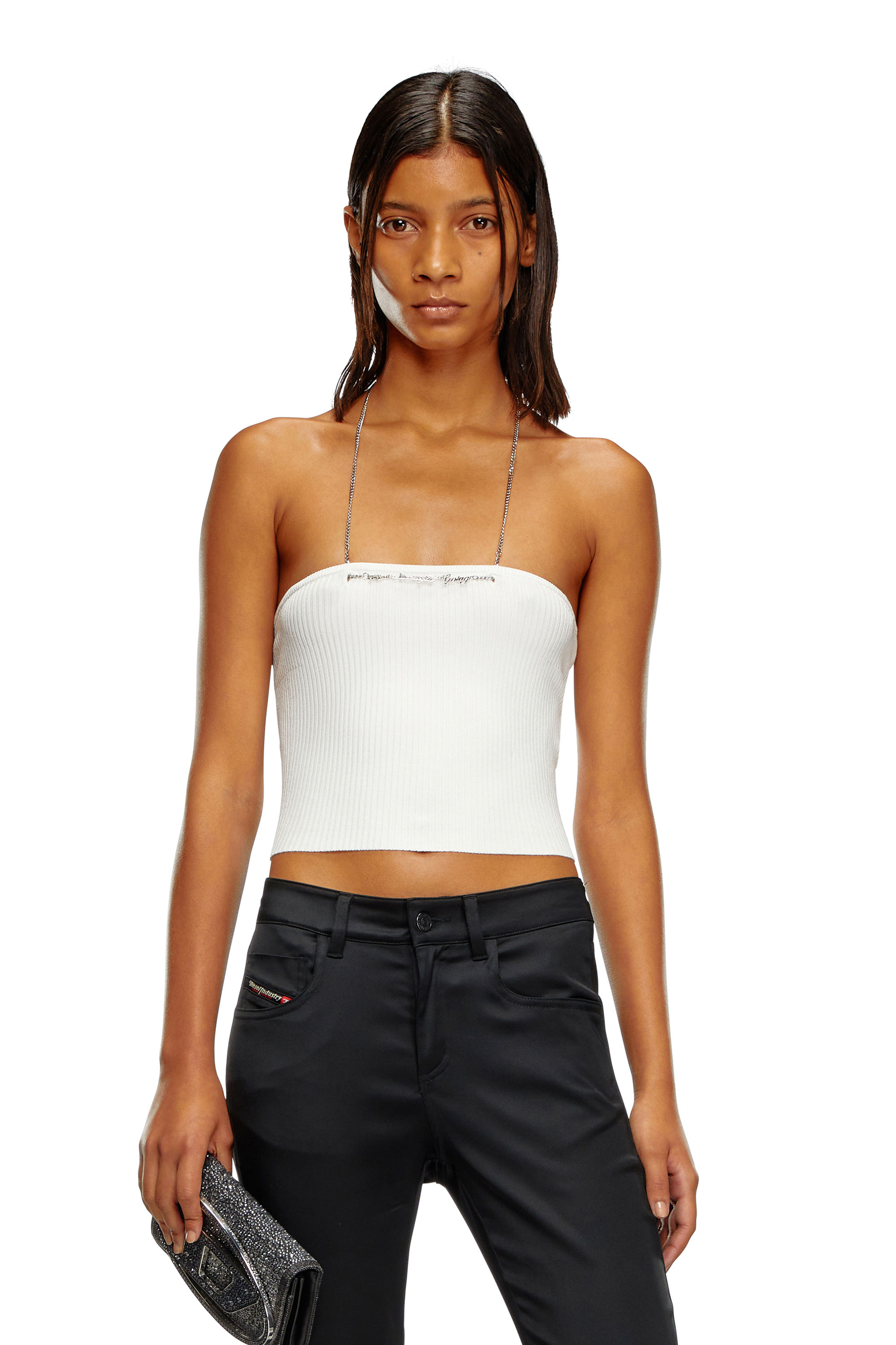 Diesel - M-ANDAS, Top crop en maille avec dos nu chaîne Femme in Blanc - 1