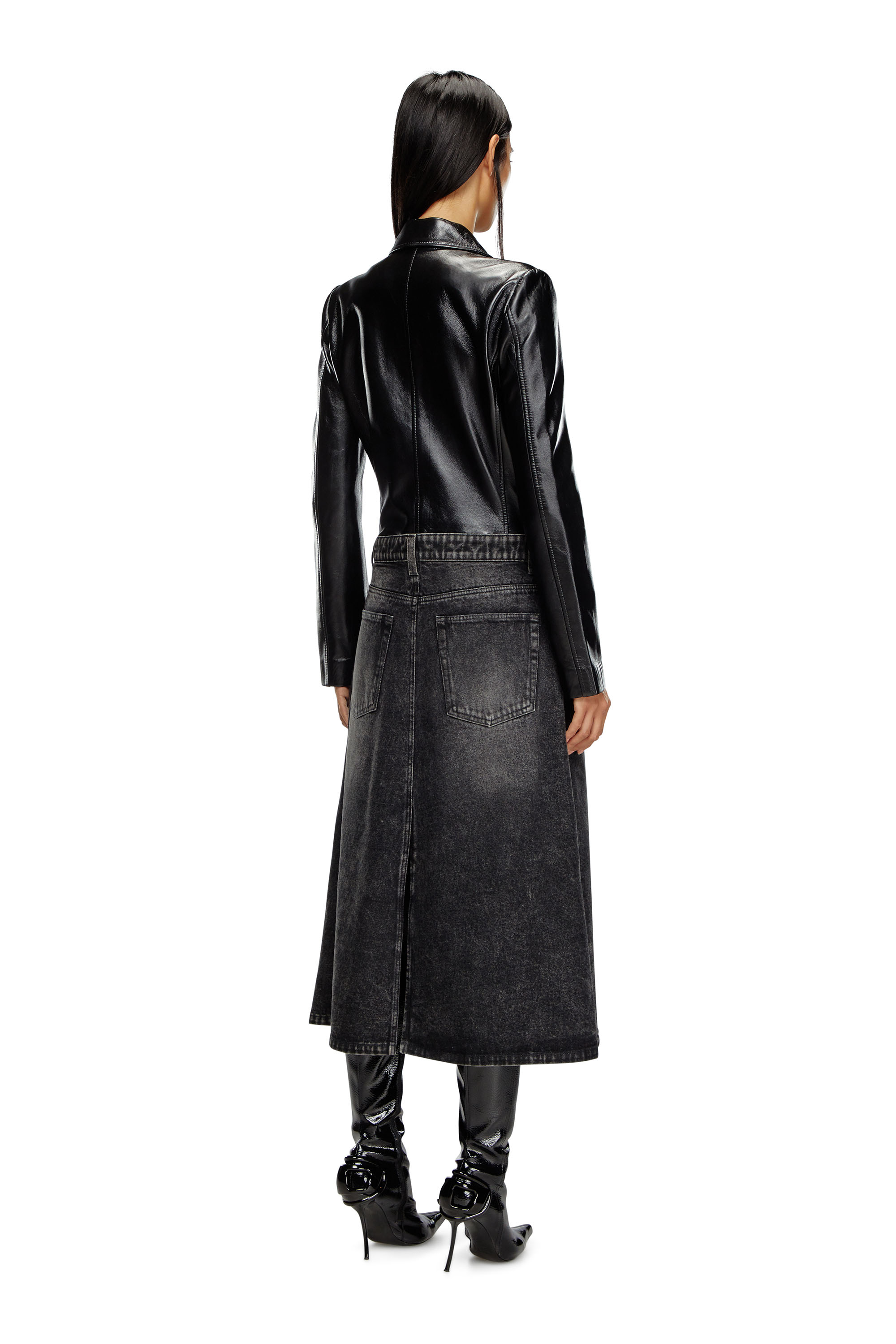 Diesel - L-ORY, Manteau hybride en denim et cuir Femme in Noir - 3