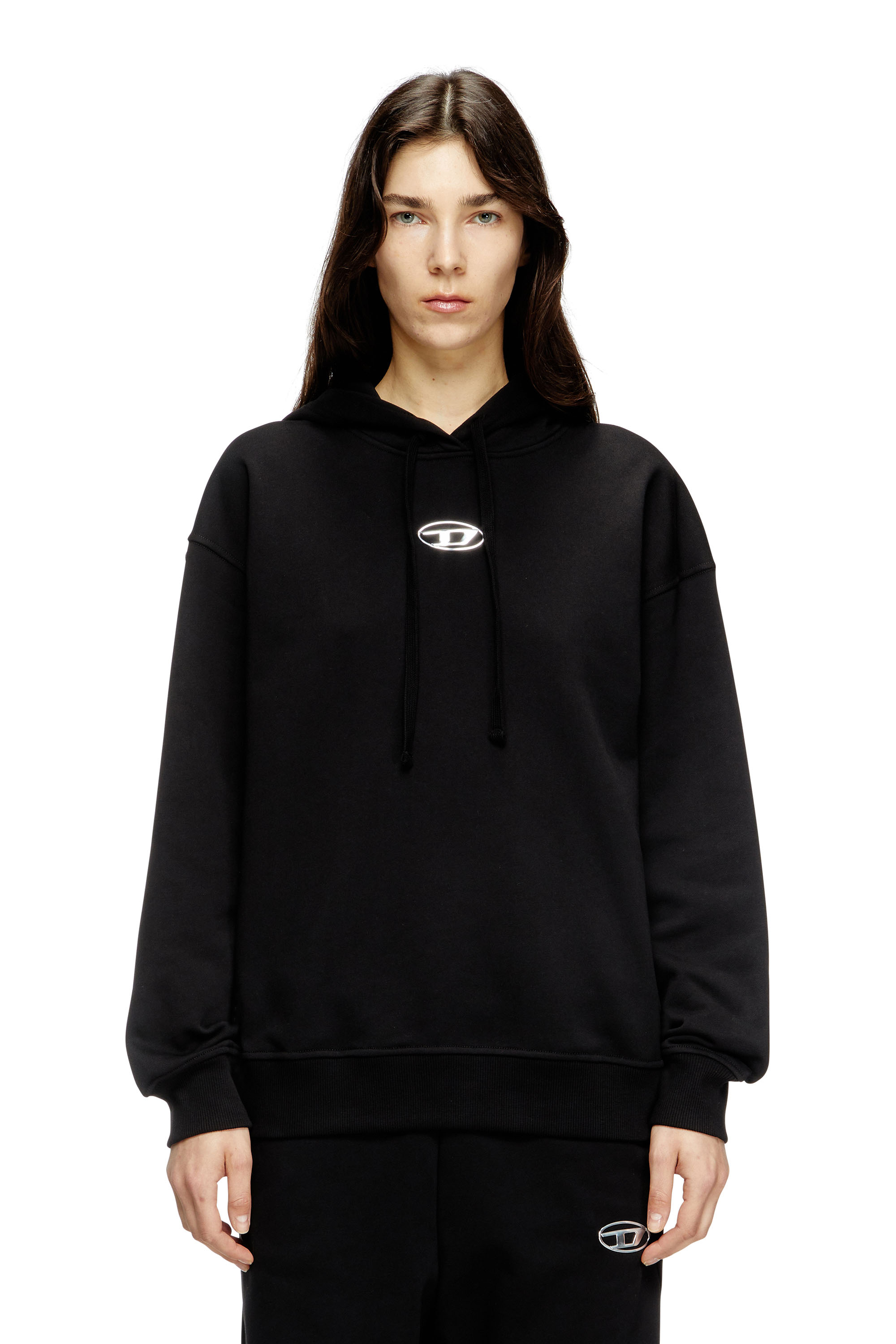 Diesel - F-BUXT-HOOD-OD, Female's Hoodie with metal-effect Oval D logo in Black - 1