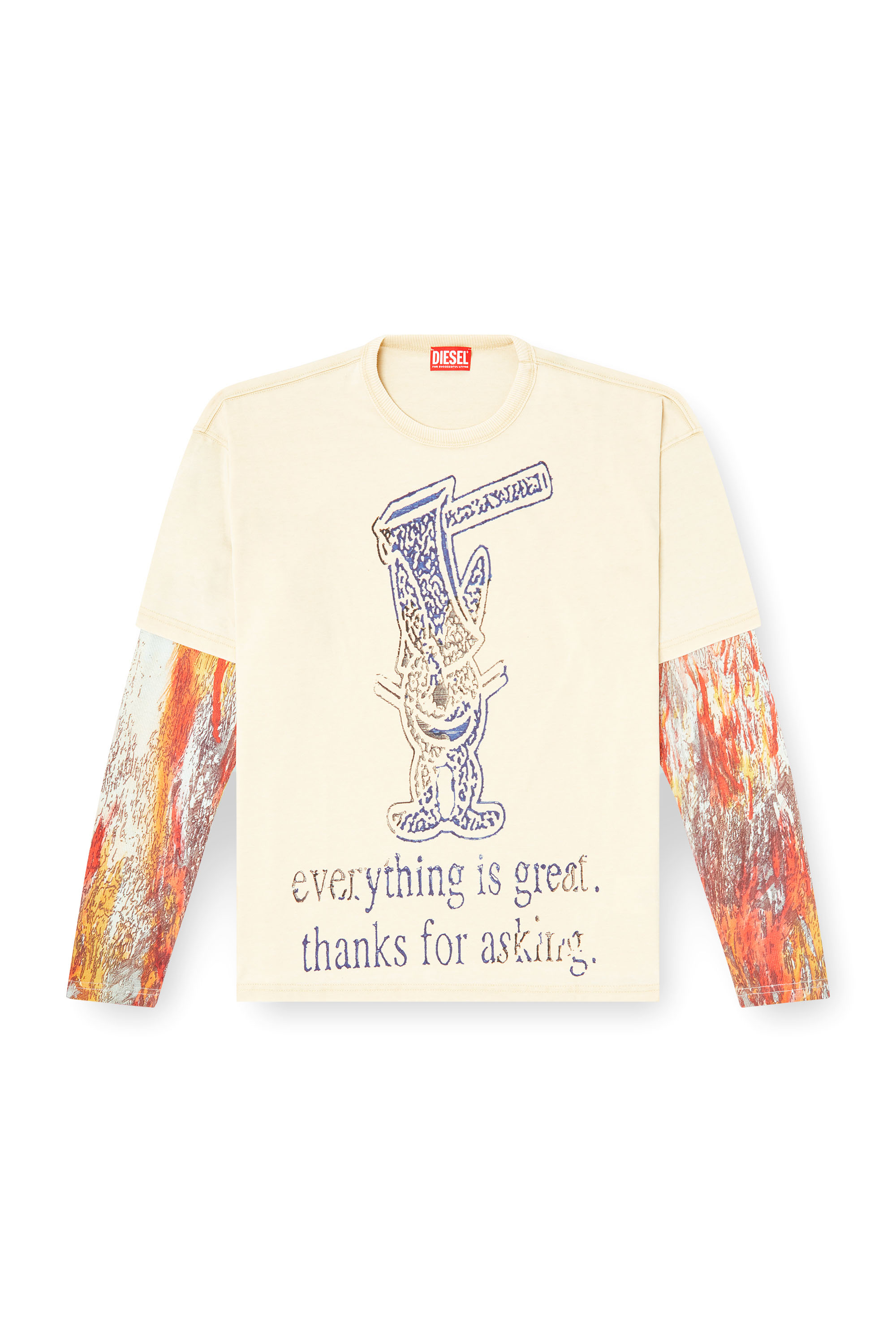 Diesel - T-BOXT-DB-LS-RIB-T1, Male's Long-sleeve T-shirt with layered effect in Beige - 4
