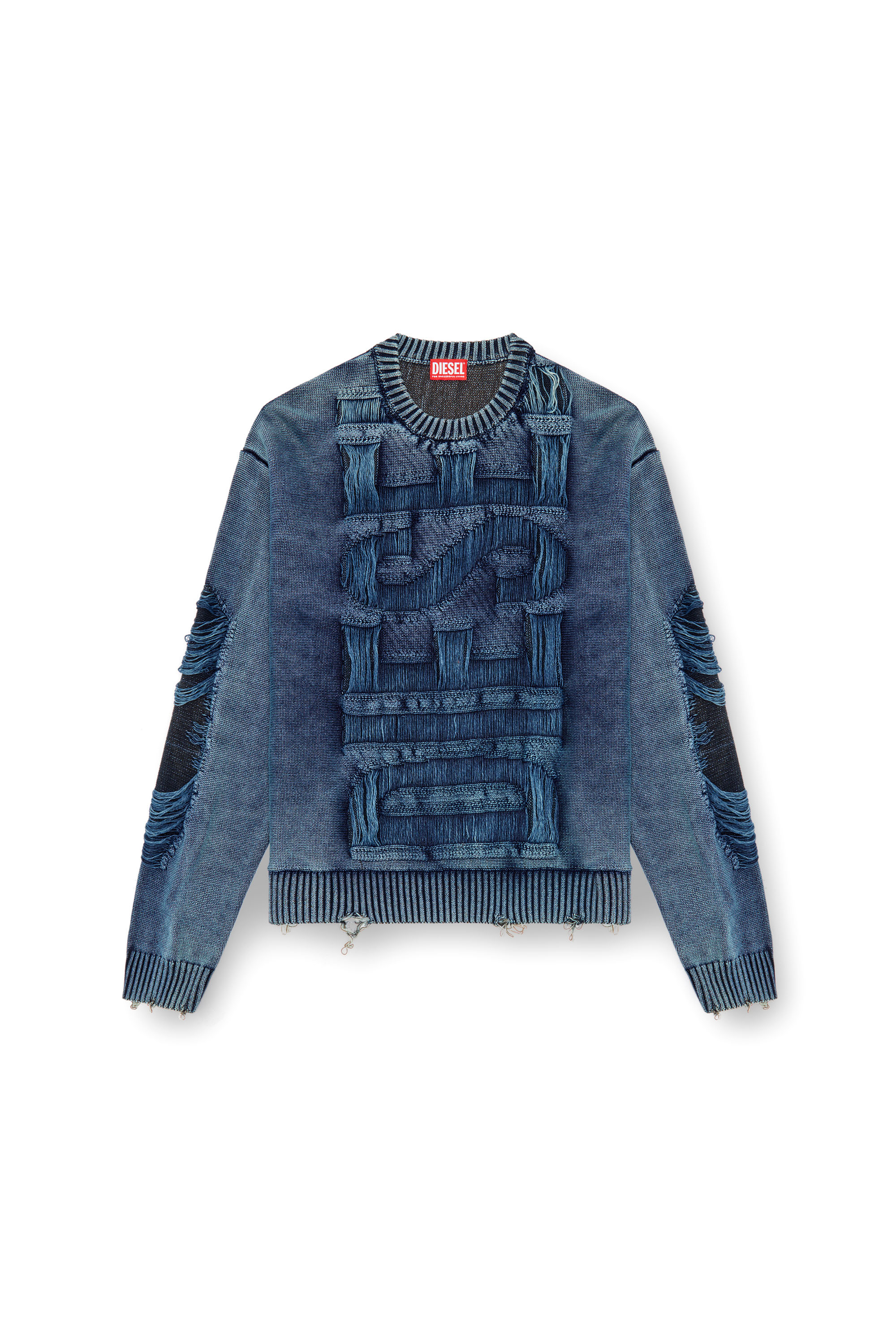 Diesel - K-ROTTISSIMO, Male's Destroyed jumper with floating yarn logo in Blue - 6