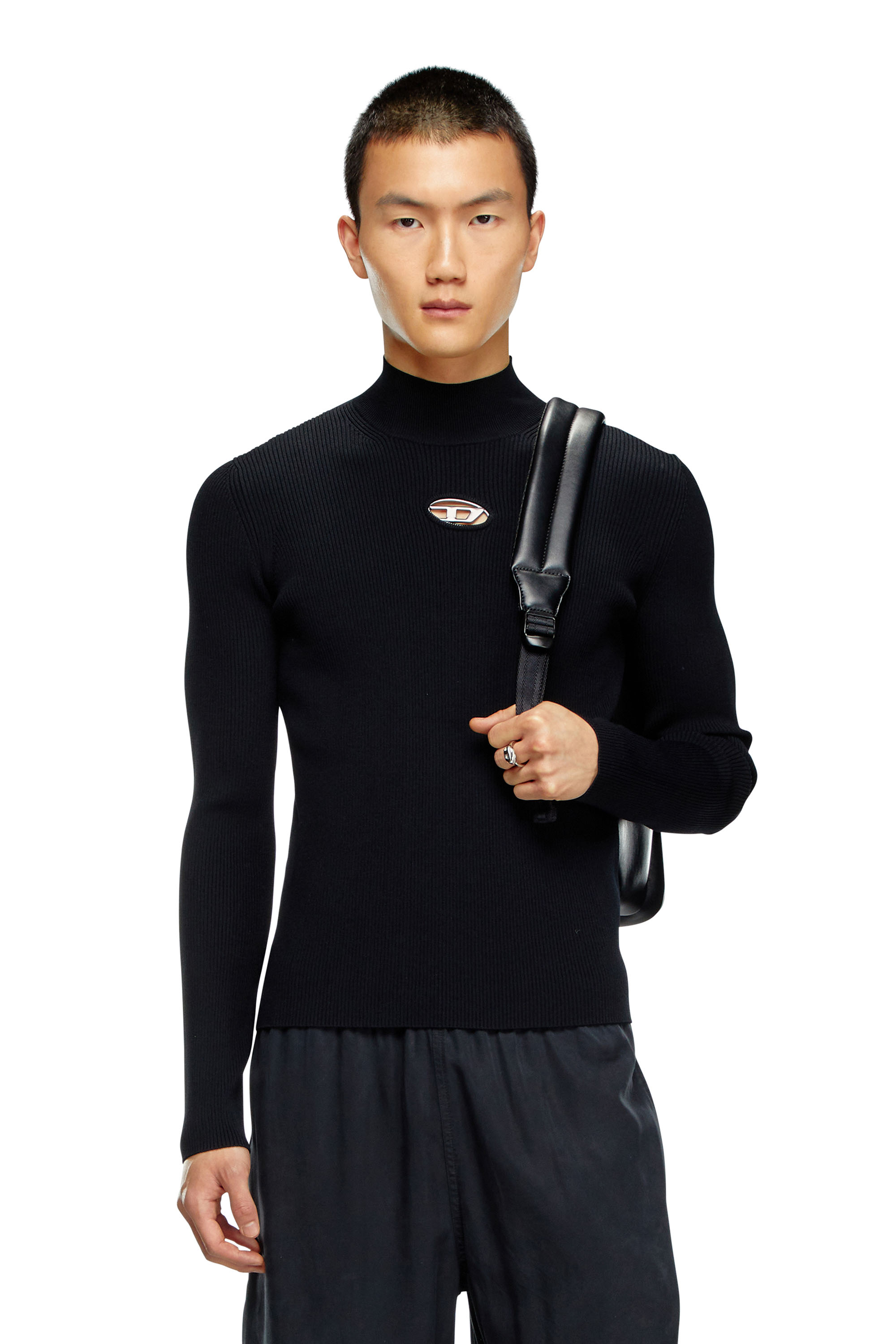 Diesel - K-ZACKARY, Male's Mock-neck jumper with Oval D in Black - 1