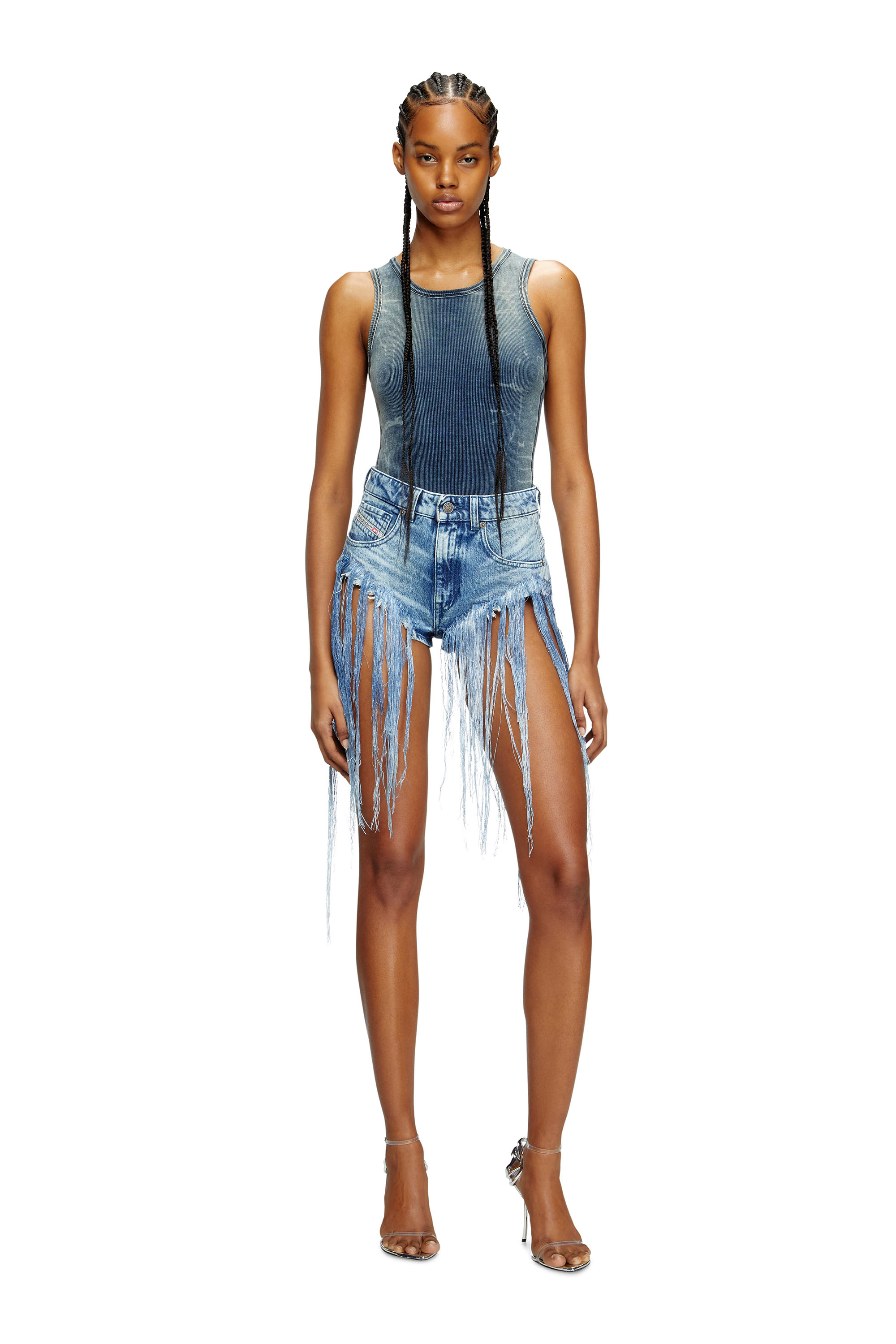 Diesel - T-GO, Unisex's Ribbed tank top with denim trompe l'oeil in Dark Blue - 5