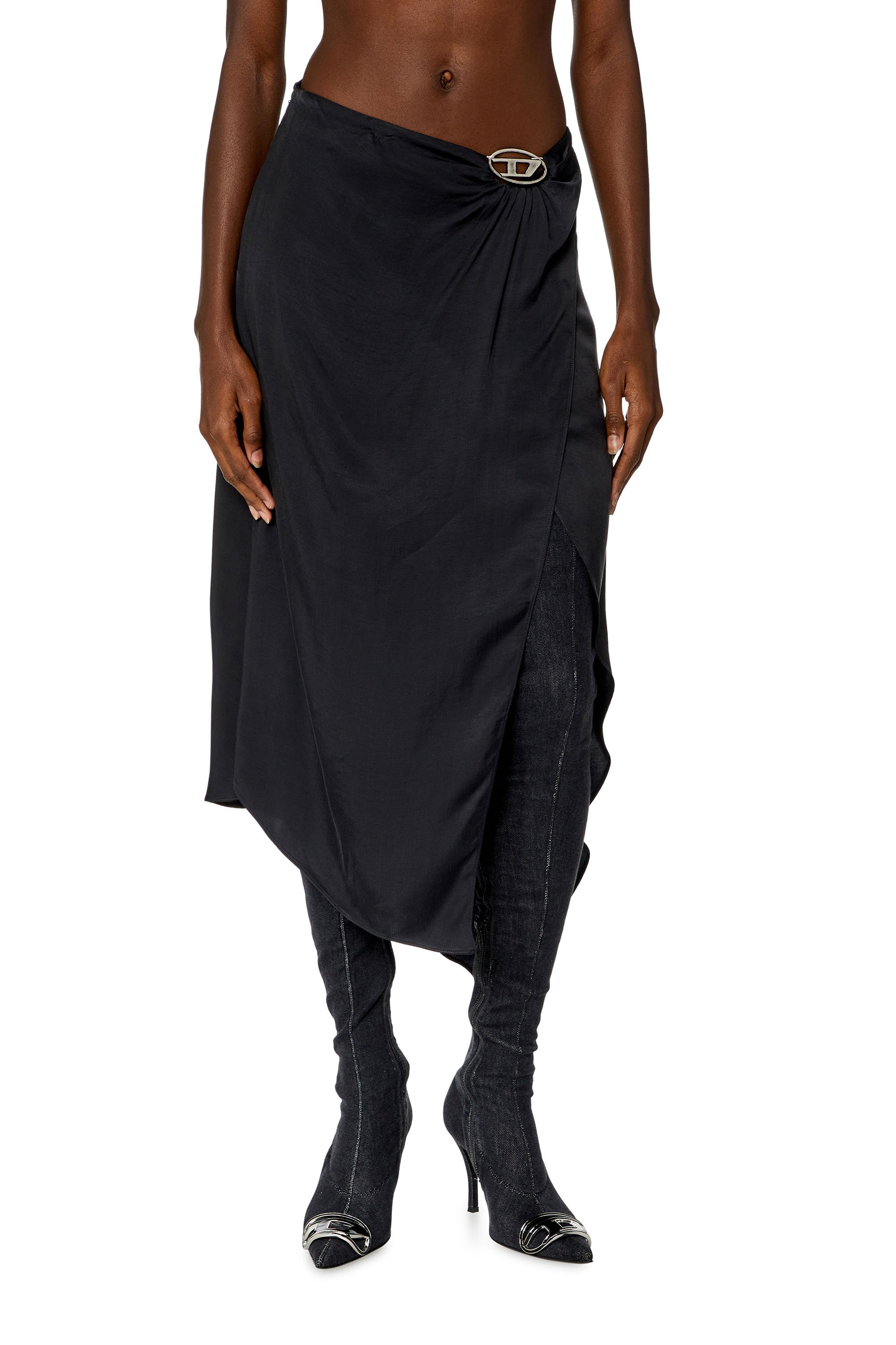 Diesel - O-STENT-N1, Female Asymmetric midi skirt in satin in Grey - Image 1