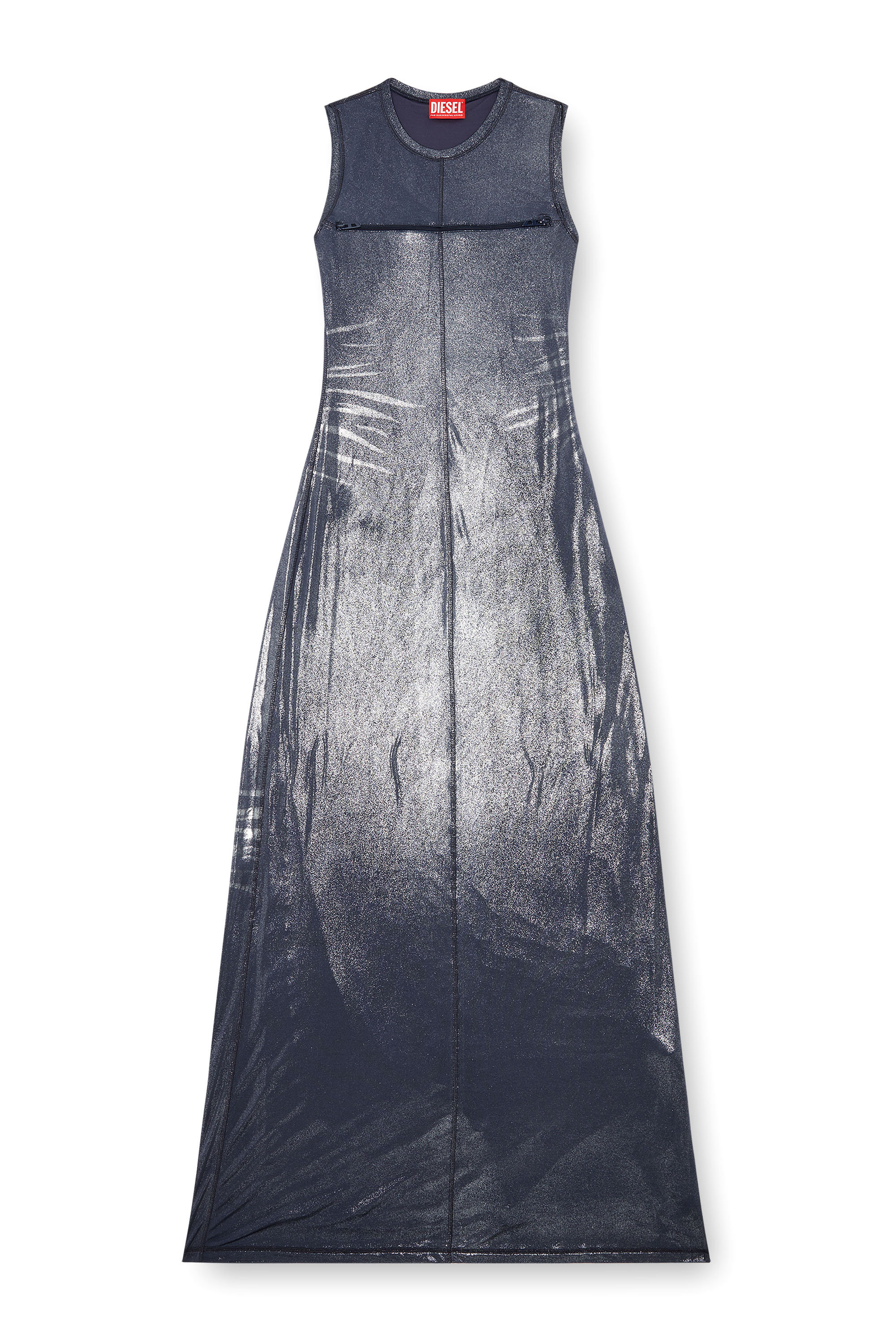 Diesel - D-VETY, Robe longue métallisée avec zip Femme in Bleu - 4