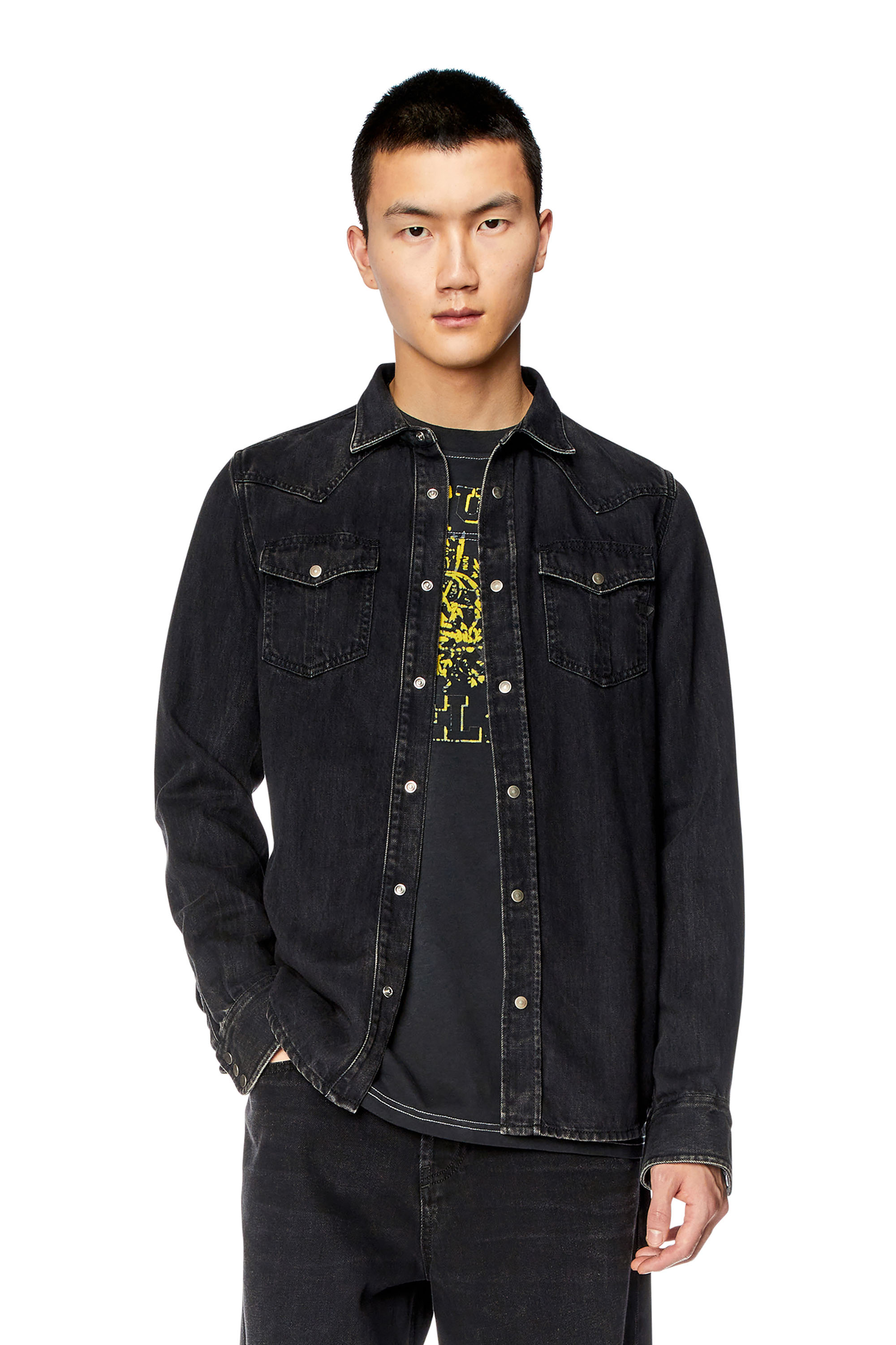 Diesel - D-VEGA, Male's Overshirt in Tencel denim in Black - 1