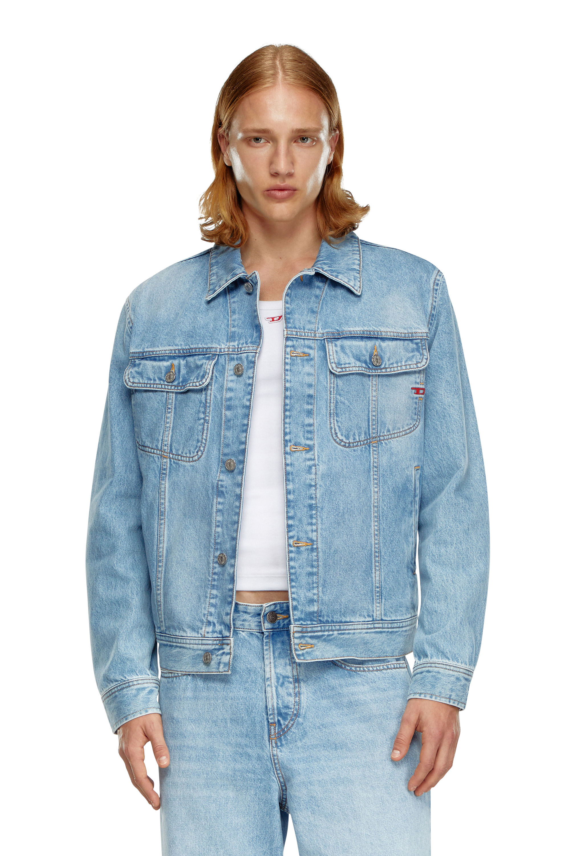 Diesel - D-BARCY, Male's Regular-fit trucker jacket in Light Blue - 1